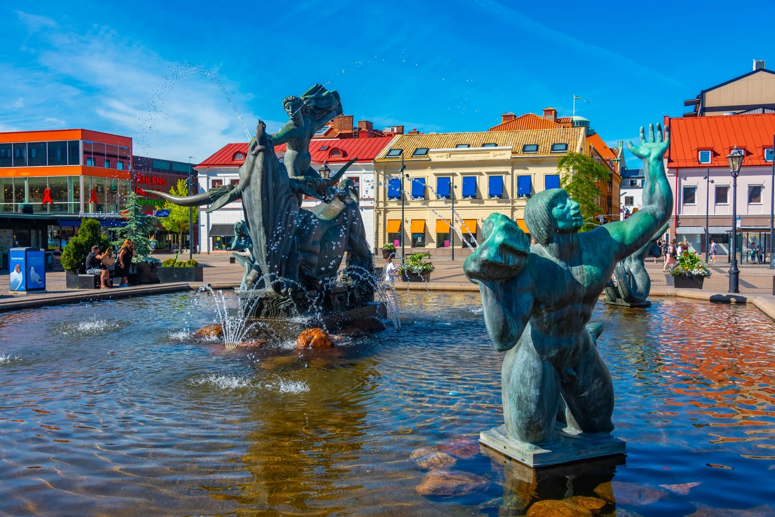 Halmstad, Sweden, July 12, 2022: Europe and the Bull in the center of Halmstad, Sweden.