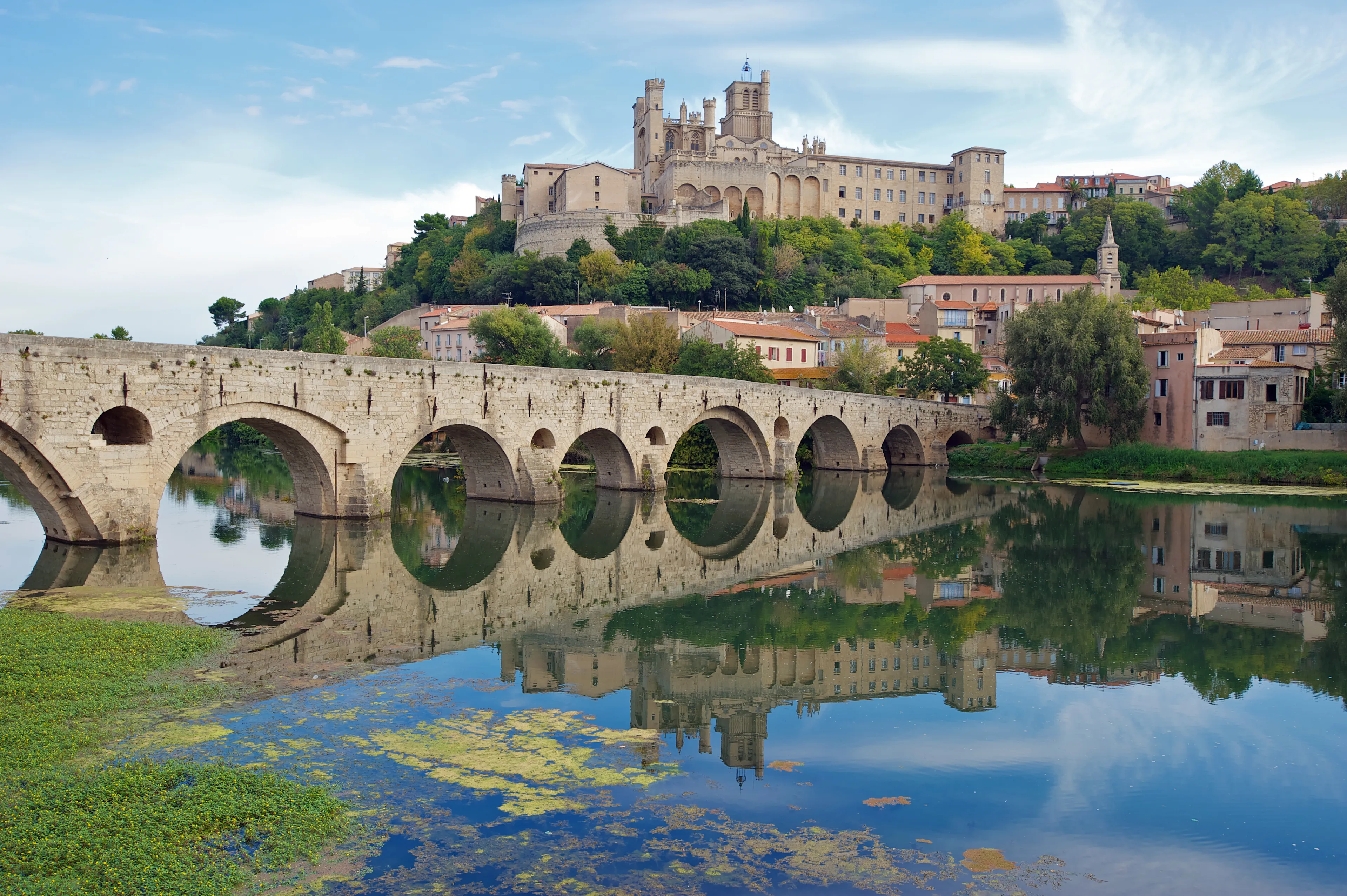 The Old Bridge and Saint Nazaire Cathedral at Beziers, France