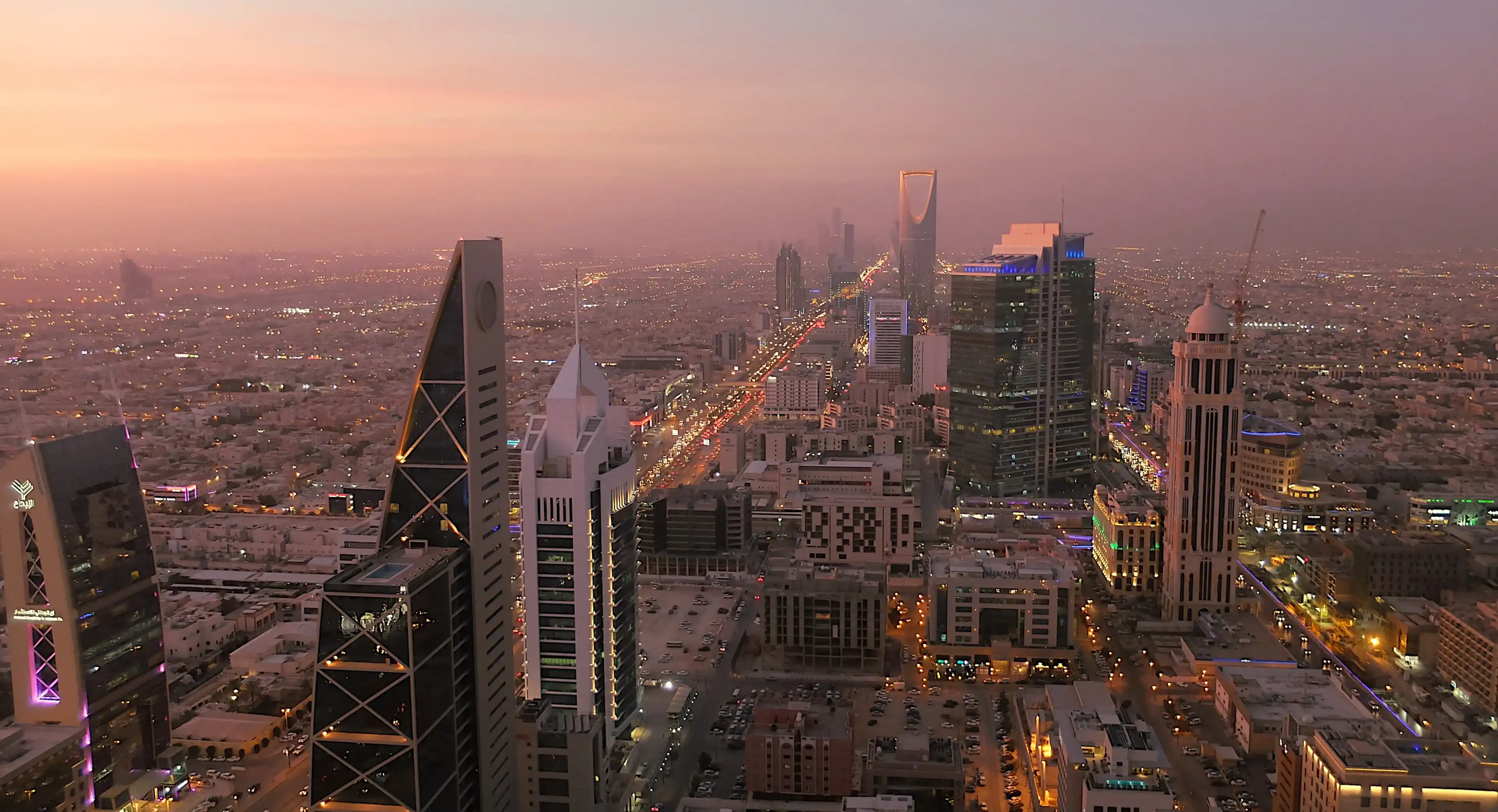 Riyadh / Saudi Arabia - April 08 2019: View  from Faisaliyah Tower and Sunset
