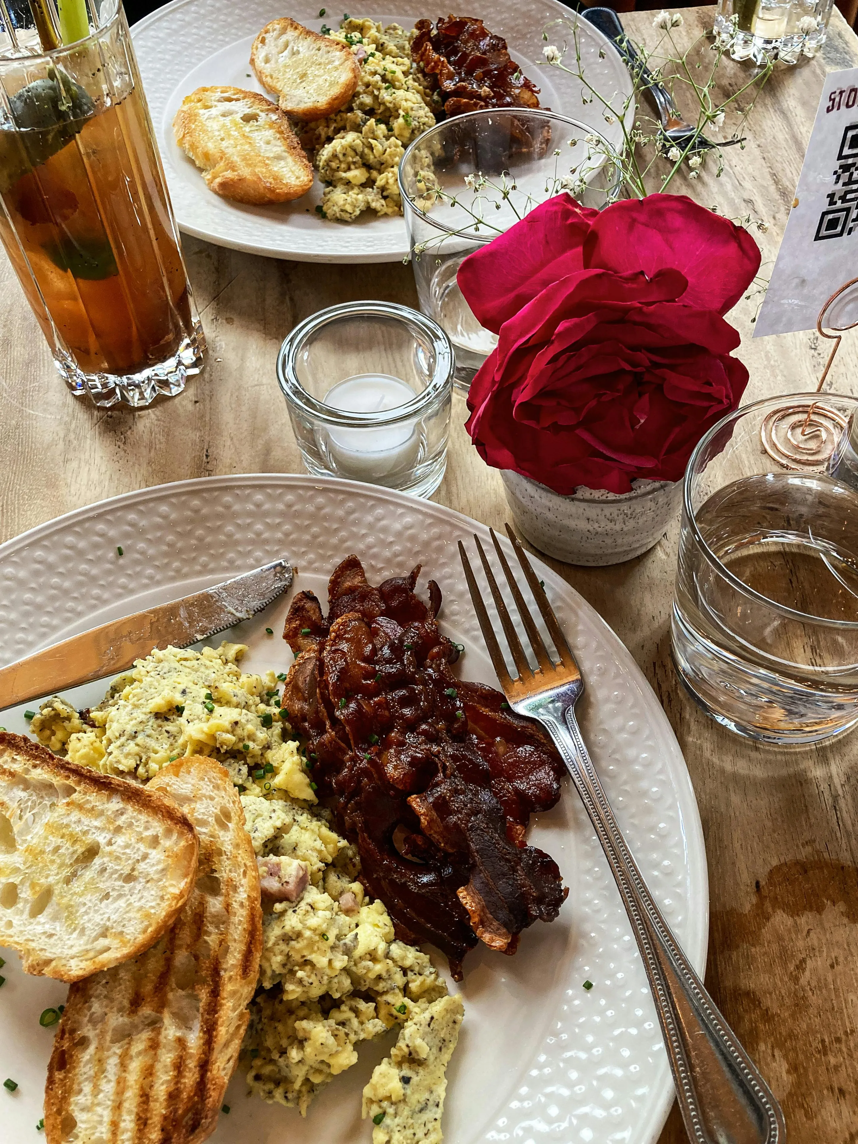 Delicious Brunch with Scrambled Eggs and Bacon