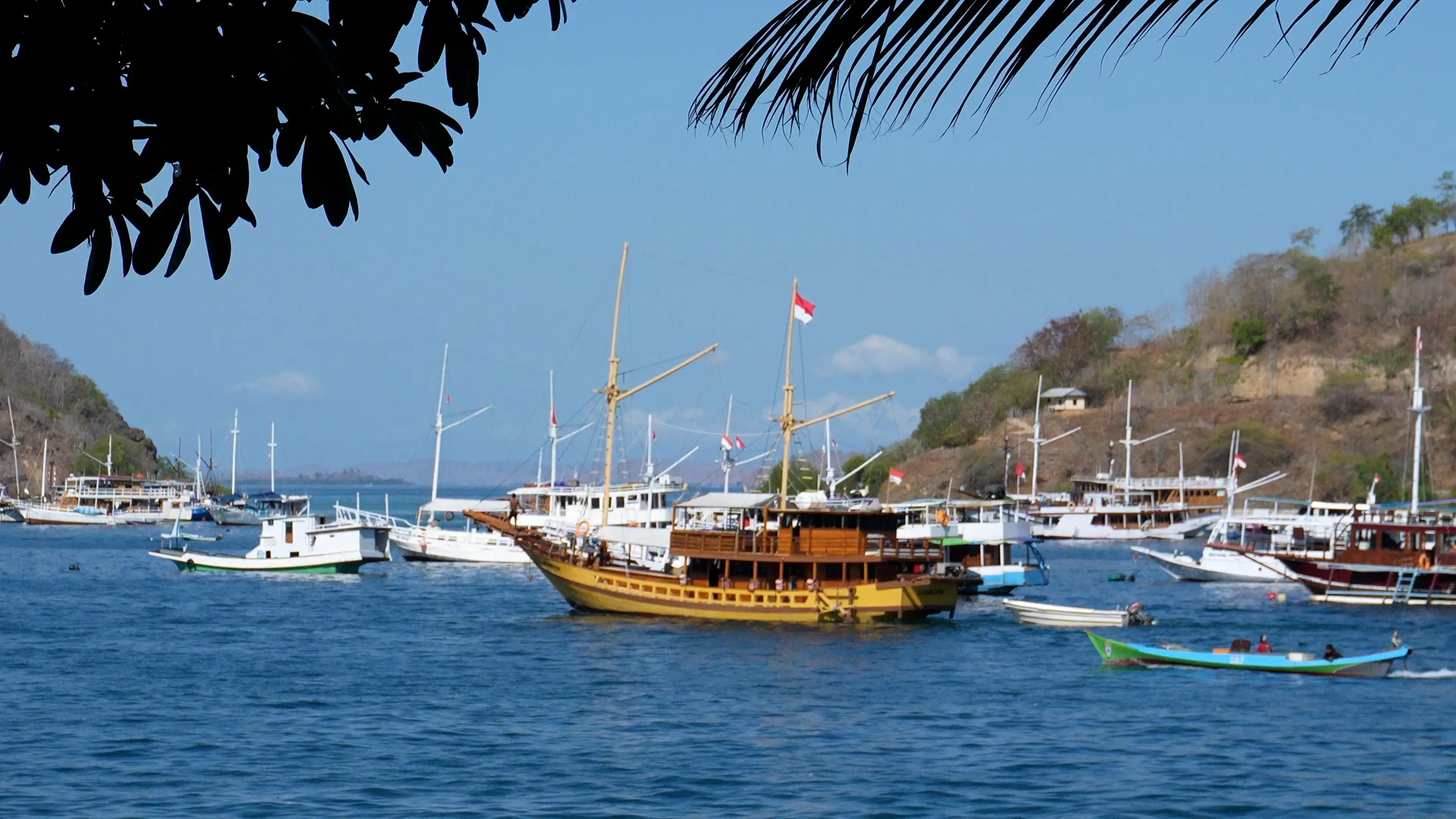 Labuan Bajo, Indonesia, 21, September, 2024: Port in Labuan Bajo. Shipping in Indonesia. Tourist boats and speedboats in the morning near the shore Labuan Bajo, Indonesia, 21, September, 2024: Port in Labuan Bajo. Shipping in Indonesia. Tourist boats and speedboats in the morning near the shore