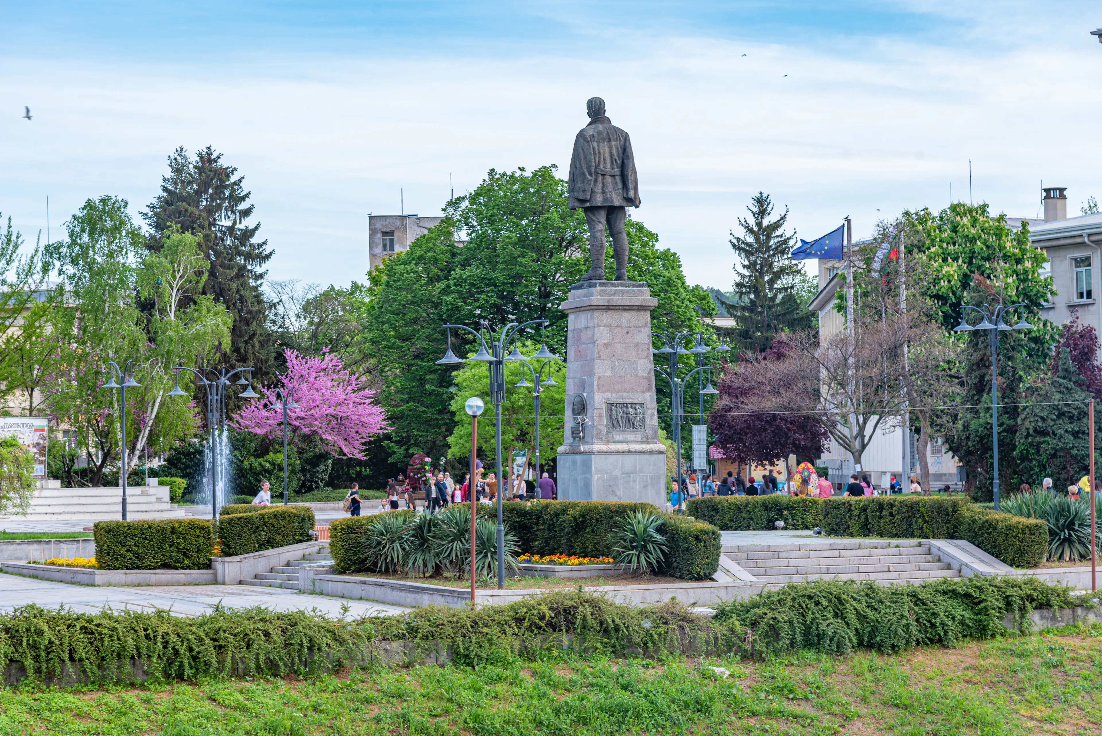Silistra, Bulgaria, May 3, 2021: Statue of doctor Petar Vichev in Bulgarian town Silistra