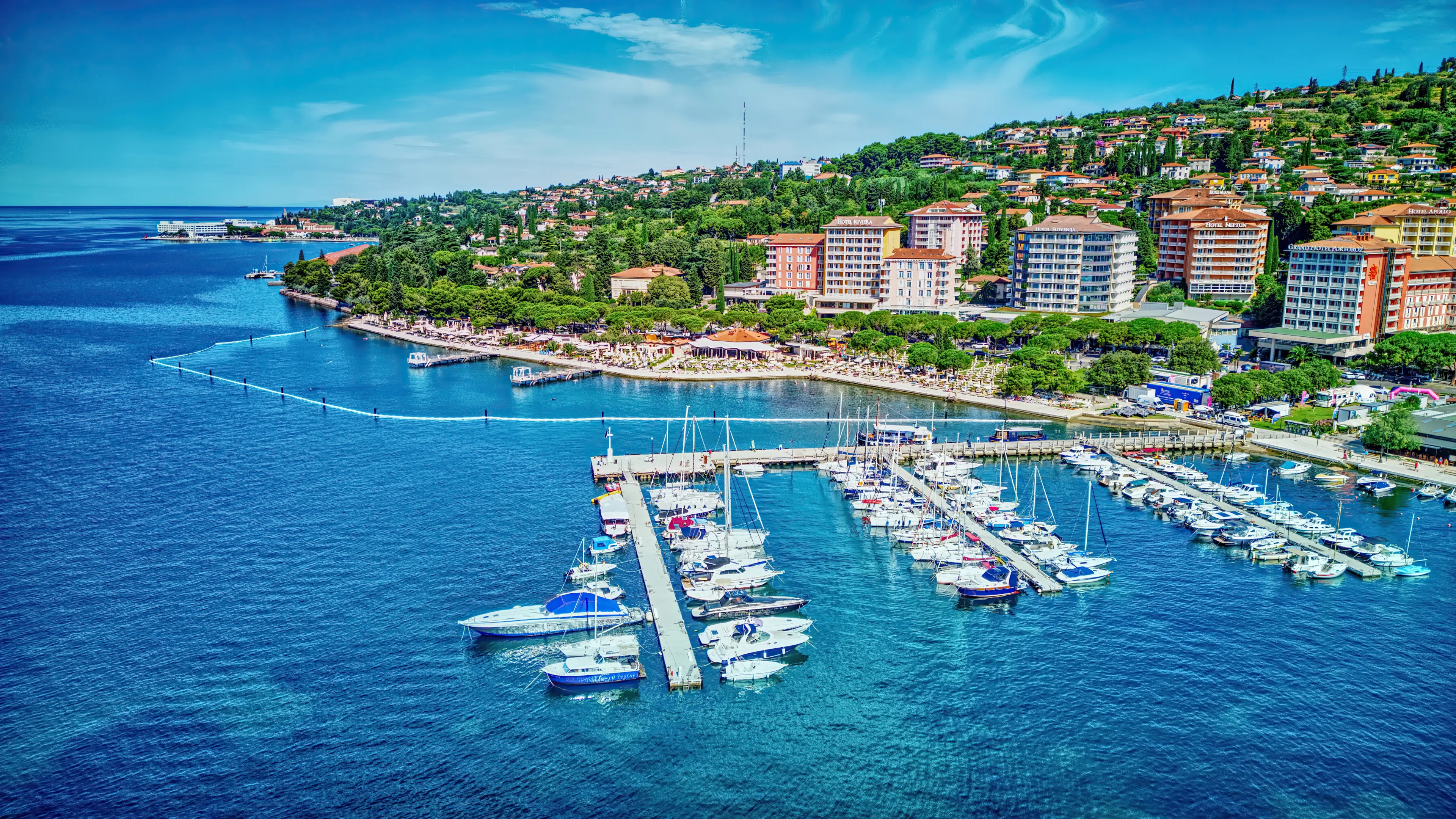 Portoroz, Slovenia - July 21, 2023, Portoroz, Adriatic seaside resort and spa town located in the Municipality of Piran in southwestern Slovenia.