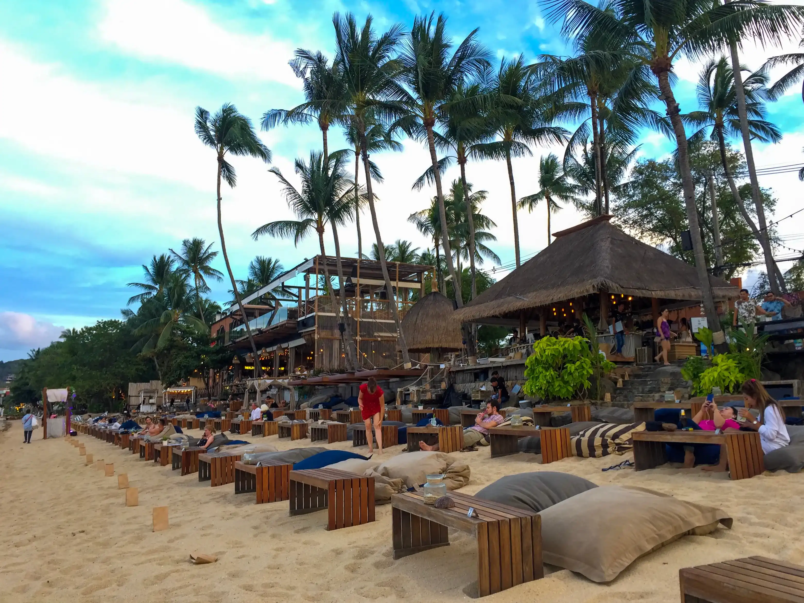 Samui, Thailand, October 15, 2018: The people are relaxing and chilling on the beach at the beverage bar, Bophut beach, Samui Samui, Thailand, October 15, 2018: The people are relaxing and chilling on the beach at the beverage bar, Bophut beach, Samui