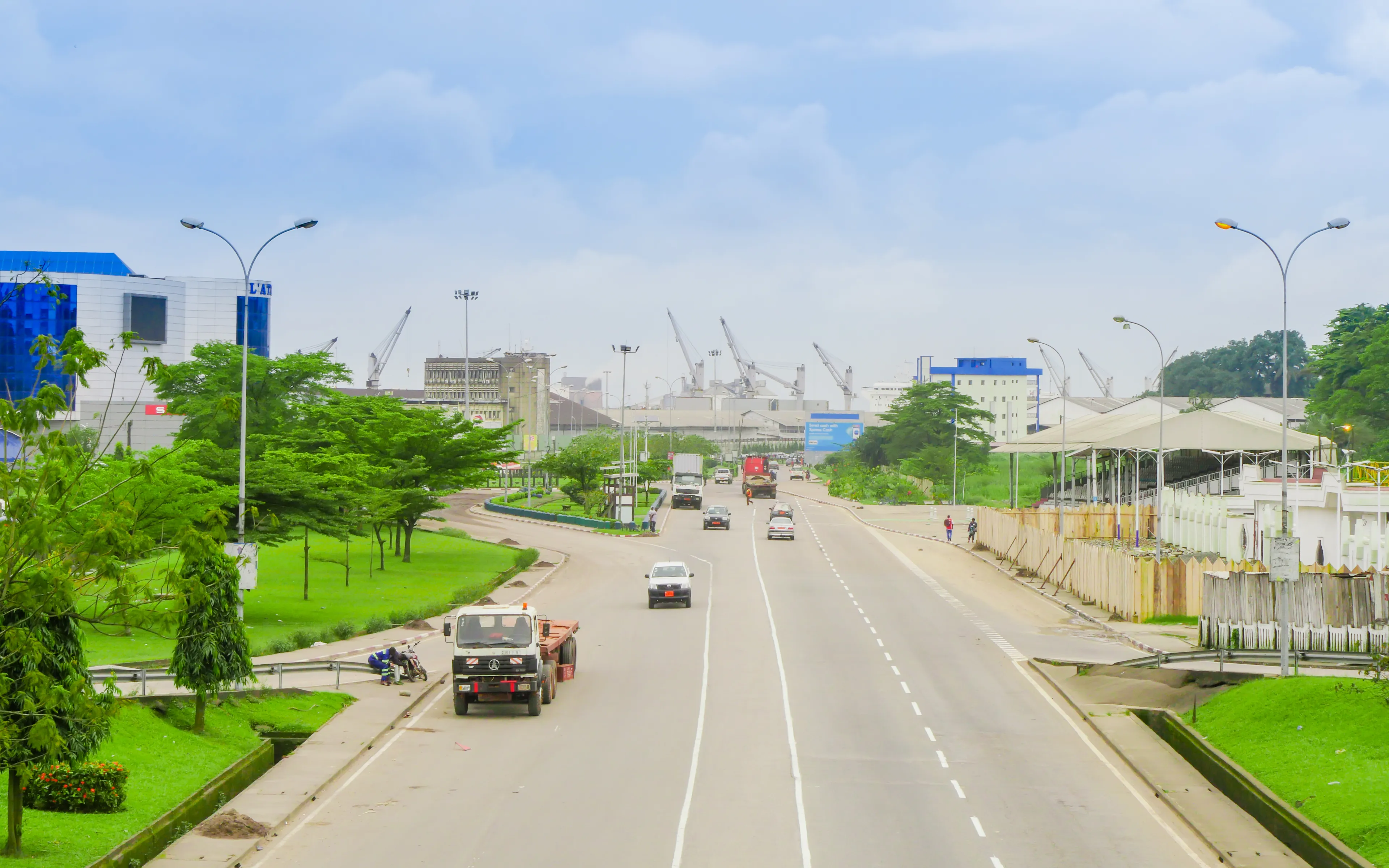 Douala, Littoral/Cameroon - 11/12/2019 : Beautiful view on the main boulevard leading to the port of Douala and to the western exit of the city of Douala - Cameroon.