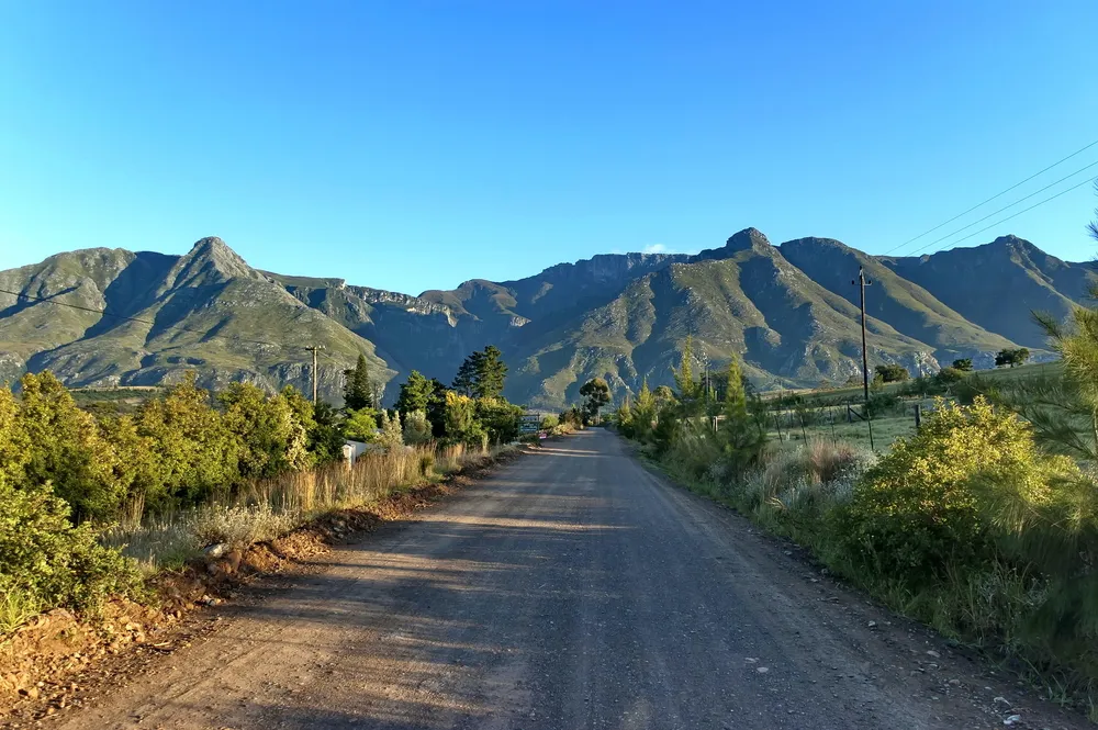 Road in Swellendam area in early morning, Langeberg mountain, Western Cape South Africa