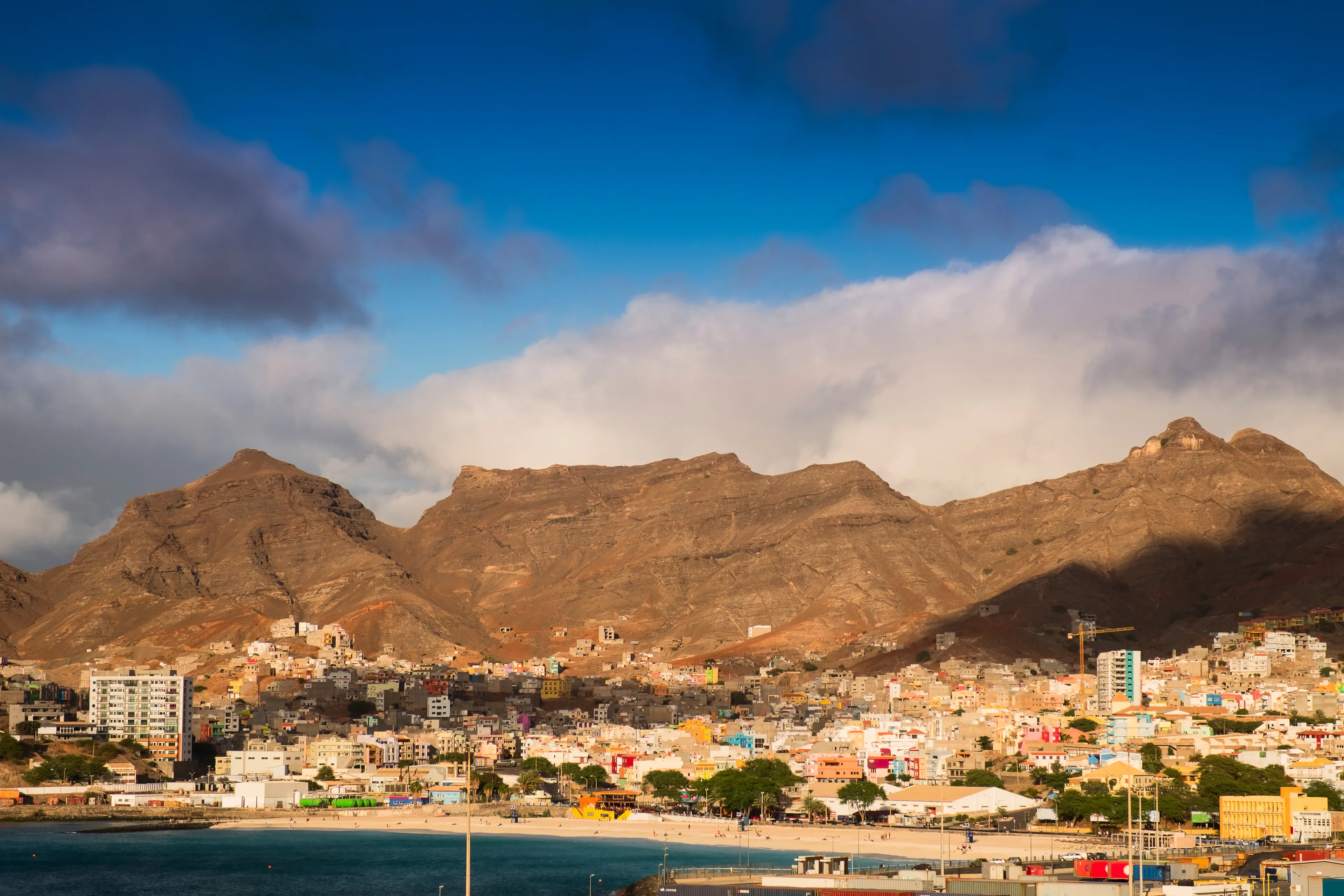 Praia da Laginha in Mindelo on the Sao Vicente islandin Cape Verde - Republic of Cabo Verde. View from cruise ship.
