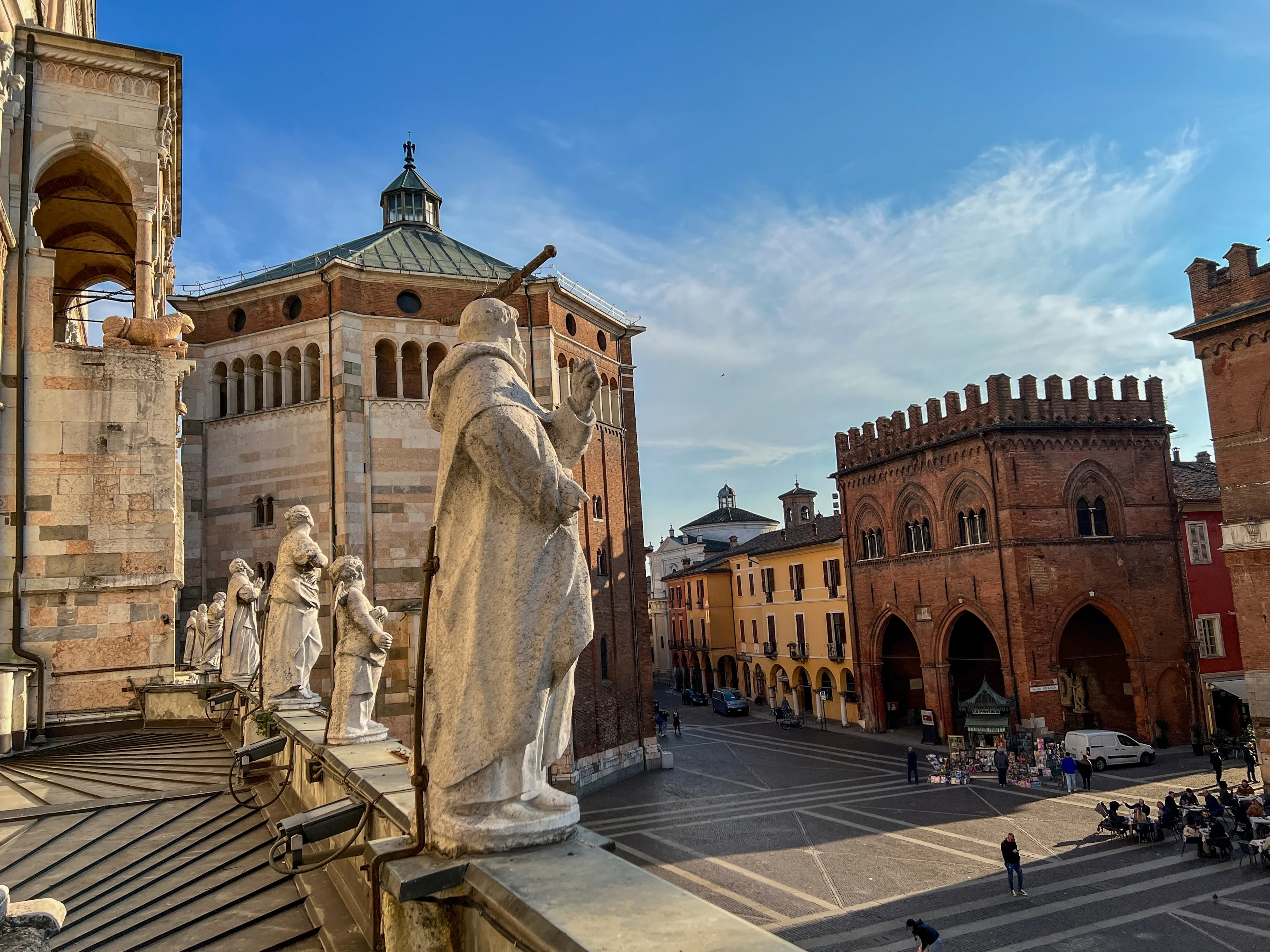 Cremona panorama of the square seen from the Torrazzo tower at sunset. High quality photo