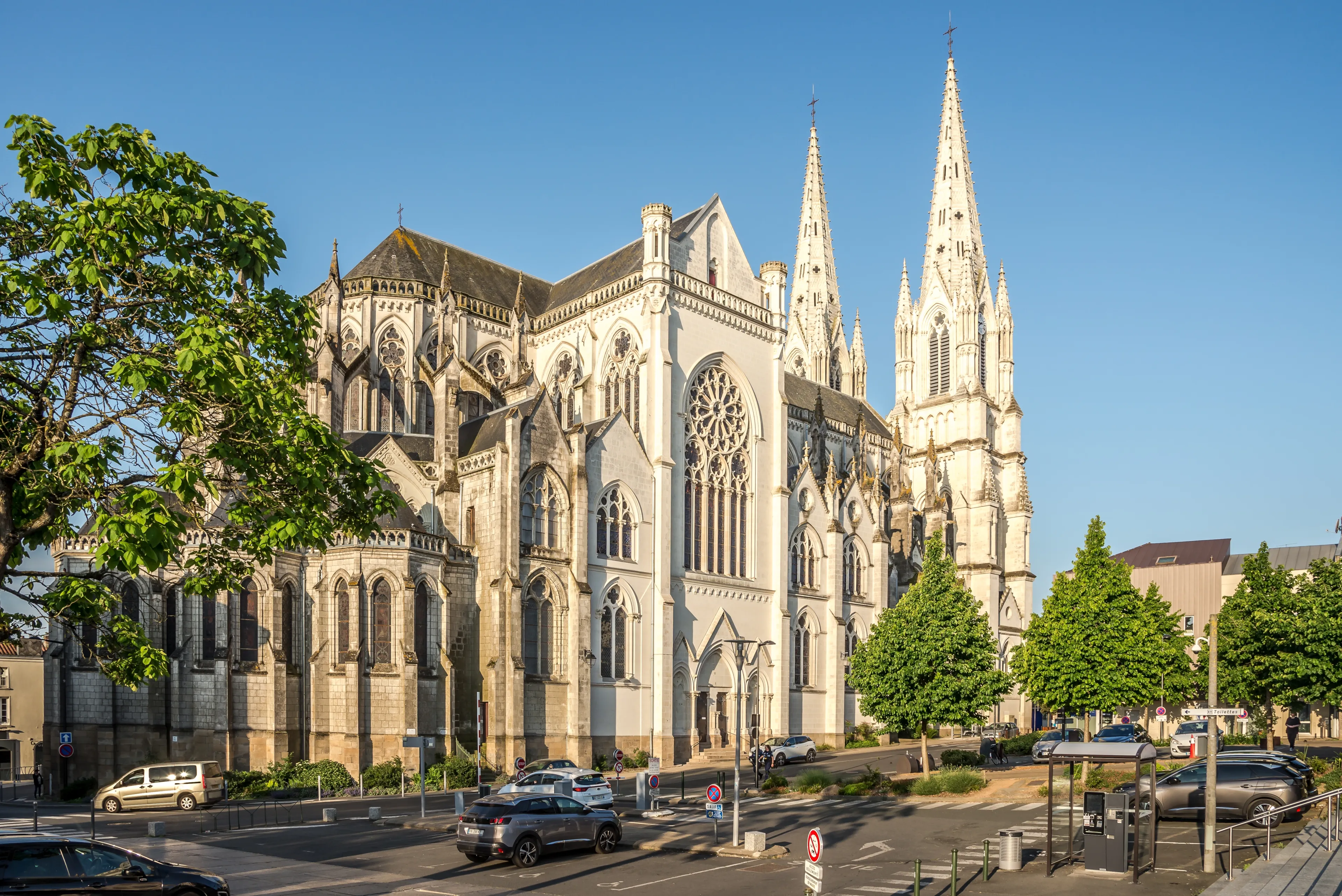 CHOLET,FRANCE - JUNE 2,2023 - View at the Church of Our Lady (Notre Dame)in the streets of Cholet. Cholet is a commune of western France, in the Maine-et-Loire department.