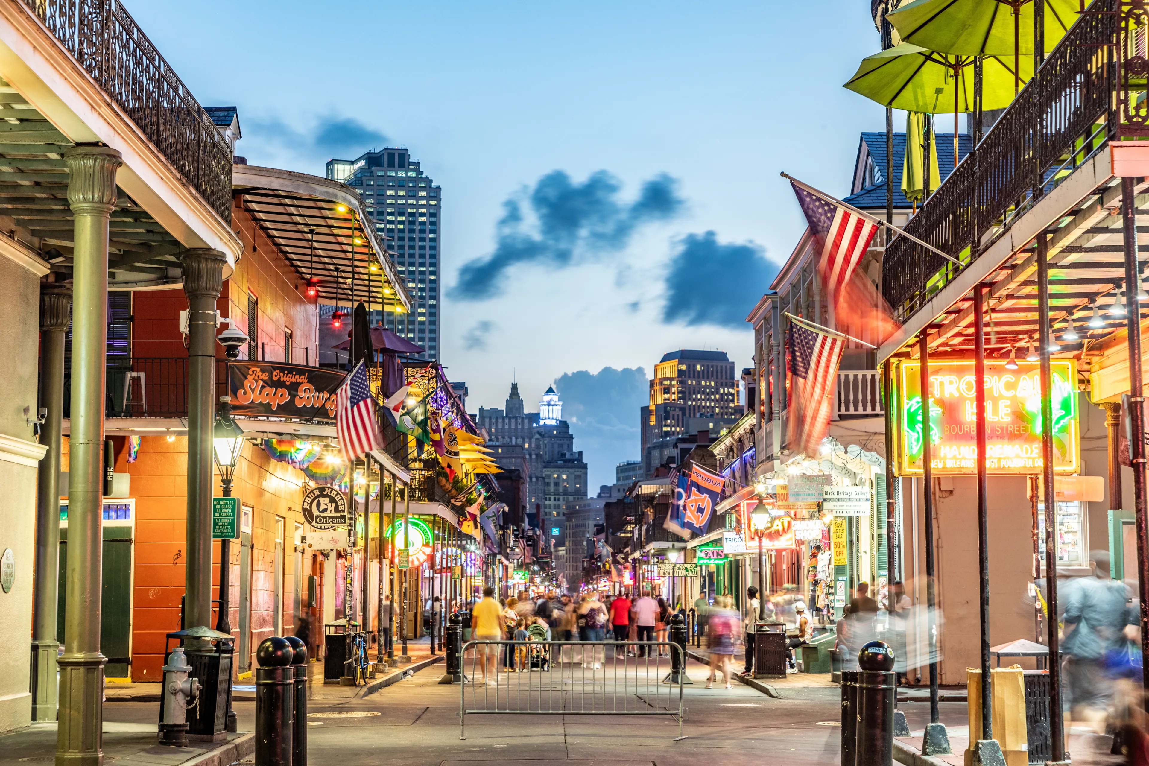 New Orleans; USA - October 24, 2023: Pubs and bars with neon lights in the French Quarter, downtown New Orleansc