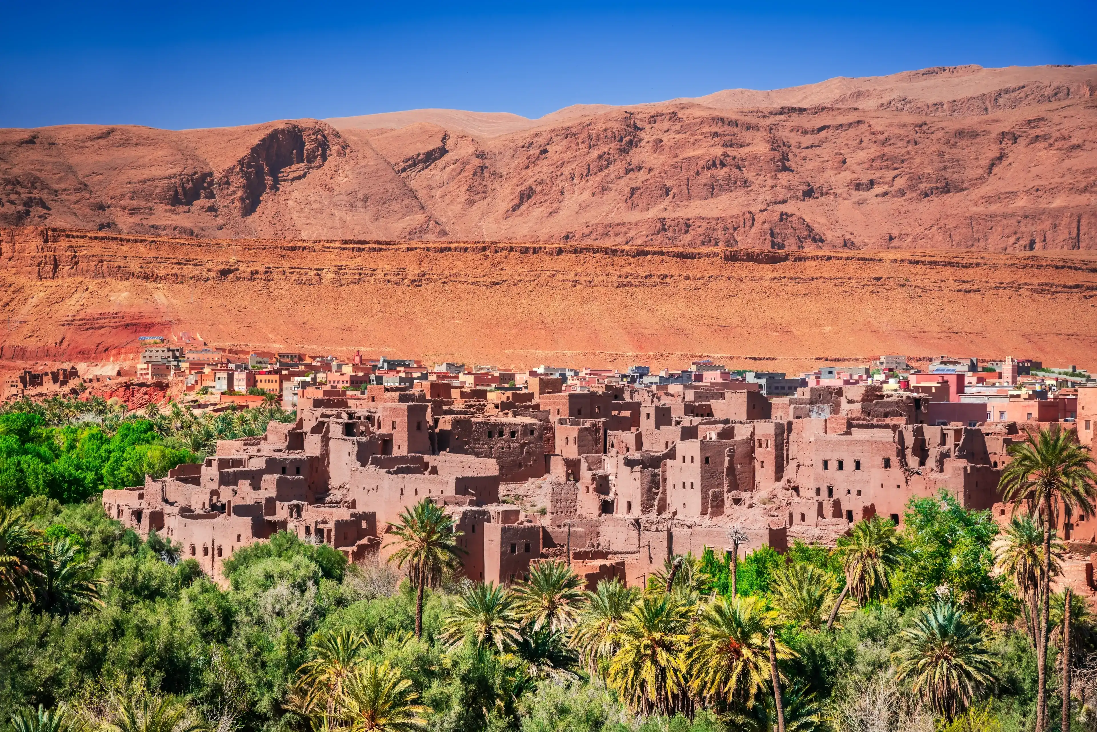 Tinghir, Morocco. Old berber architecture in Todra Oasis, Tagounsa village in Atlas Mountains. Tinghir, Morocco. Old berber architecture in Todra Oasis, Tagounsa village in Atlas Mountains.