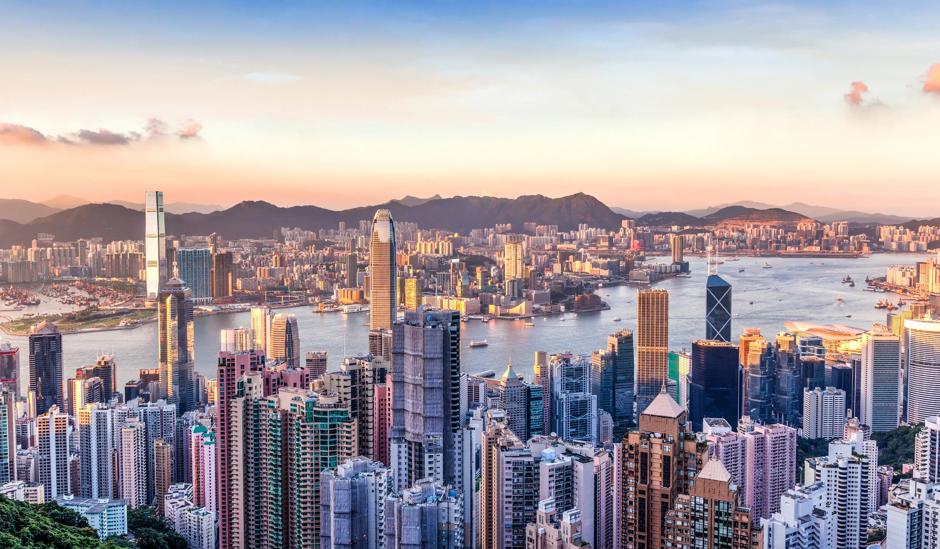 Sunset over Victoria Harbor as viewed atop Victoria Peak Sunset over Victoria Harbor as viewed atop Victoria Peak