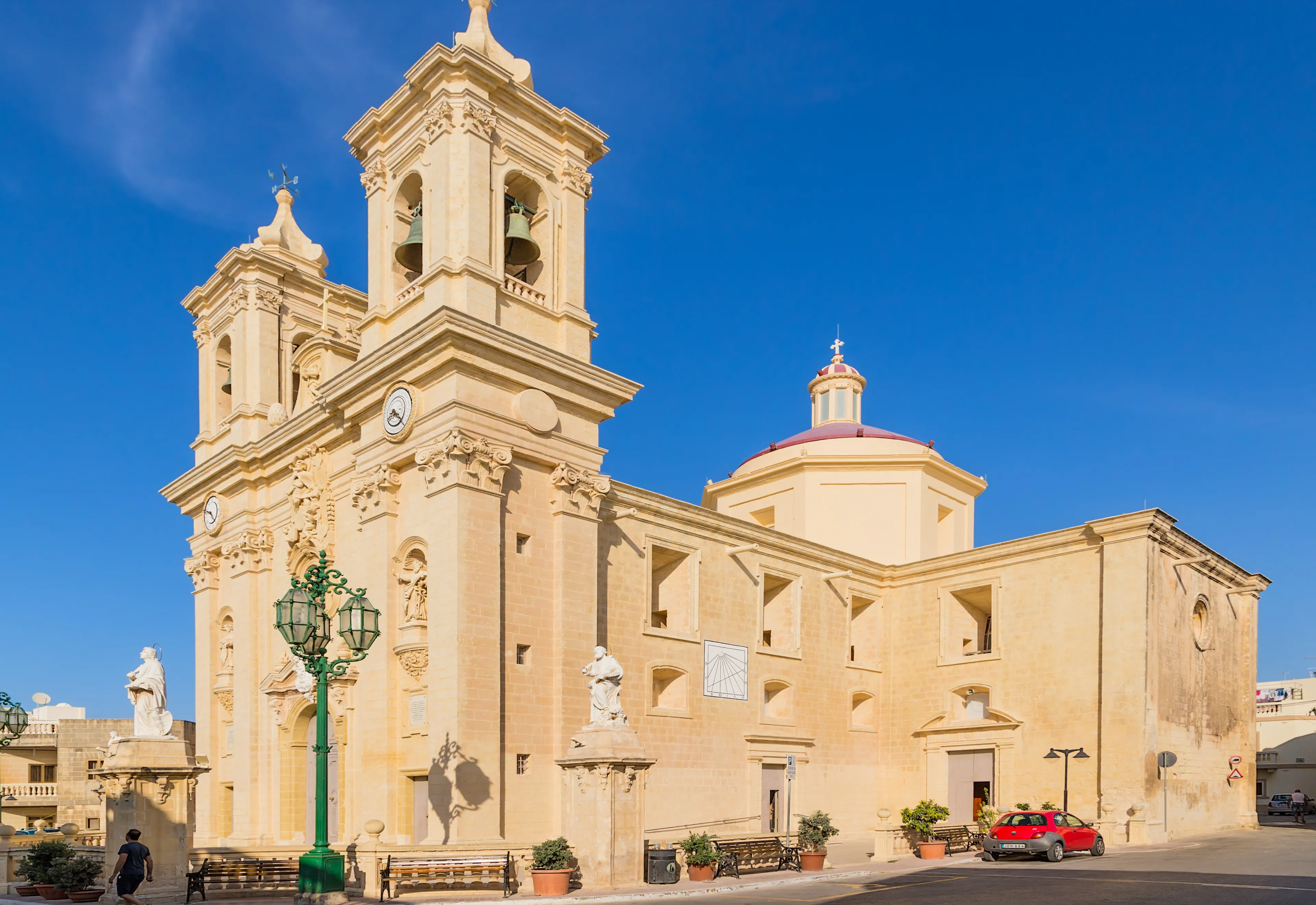 GHARGUR, MALTA - SEP 13, 2016: Parish Church of Bartholomew the Apostle, 1610-1633, baroque facade of 1773