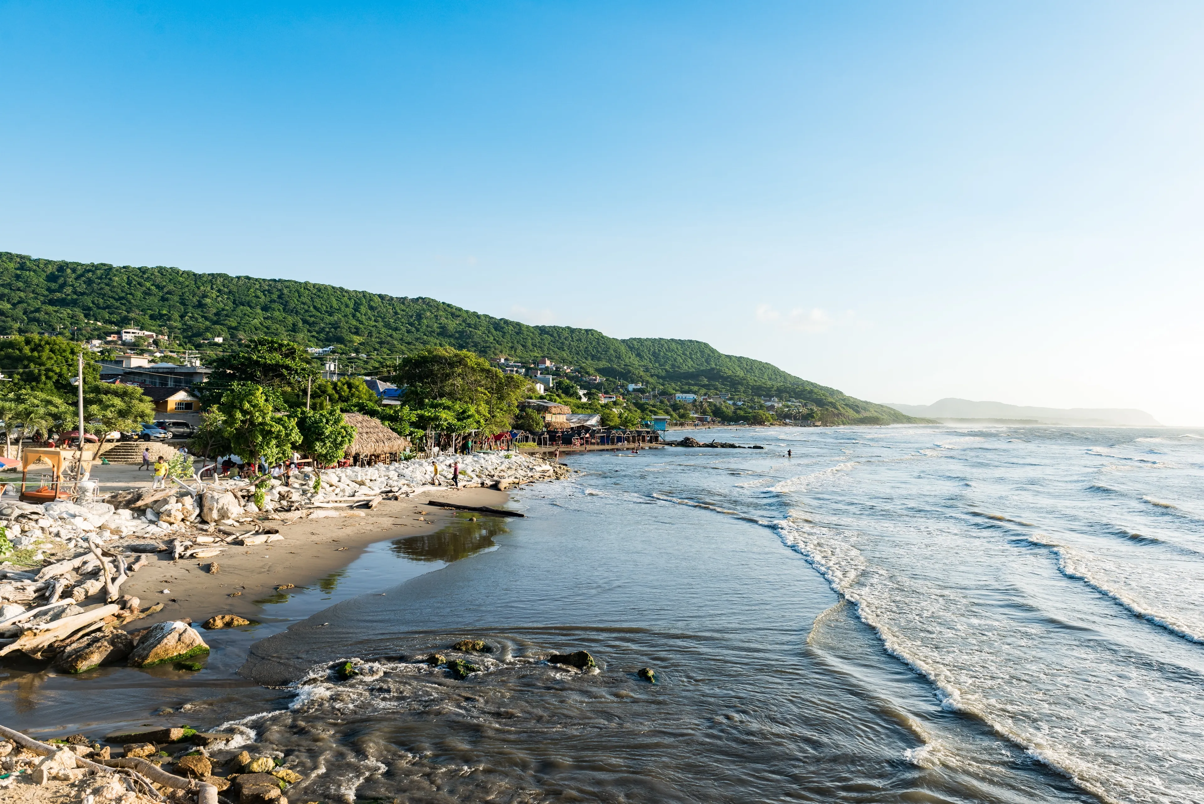 Natural landscape on the beach with beautiful blue sky. Puerto Colombia, Atlantico, Colombia. 
