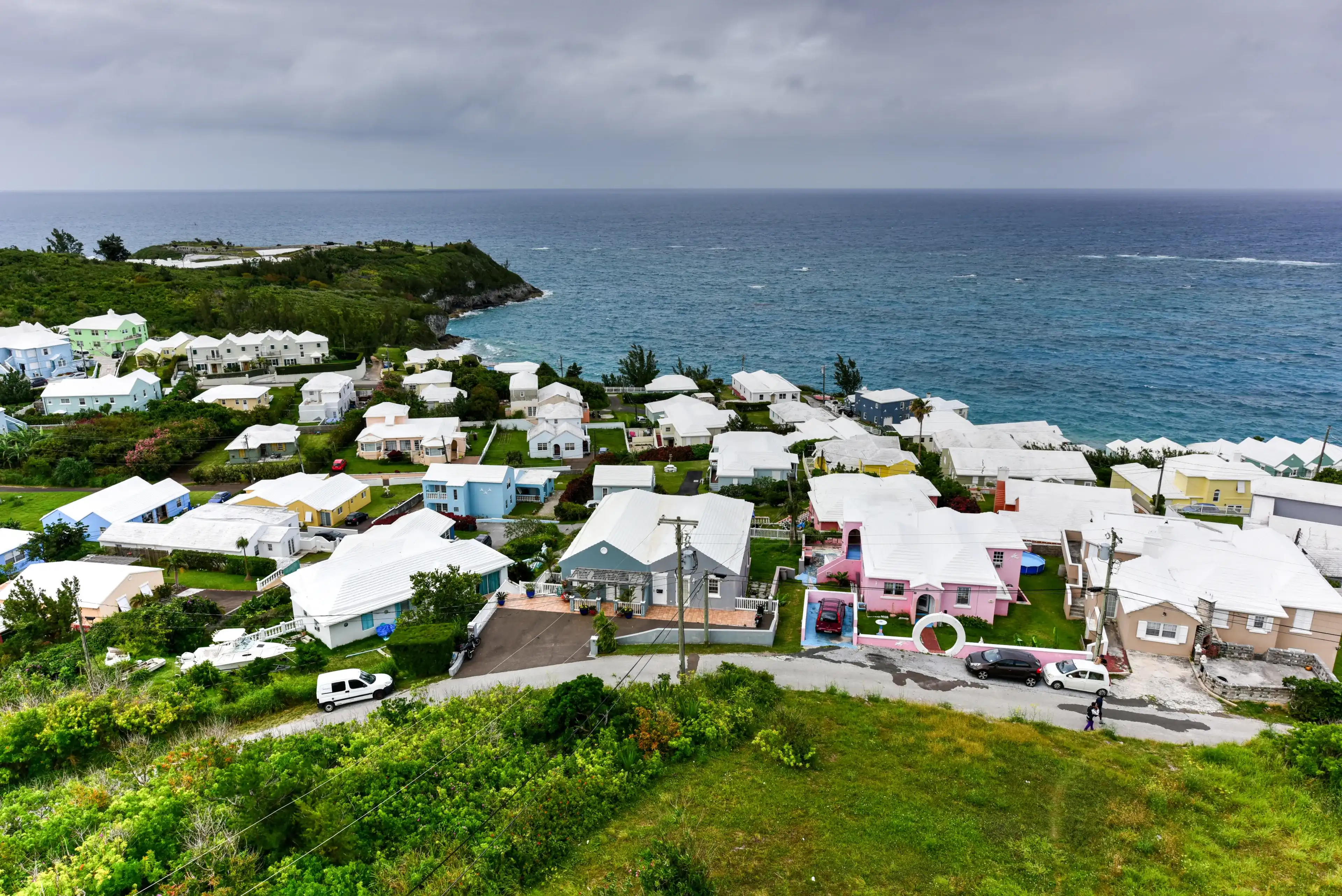 Aerial view of Saint George's Bermuda during the day.
