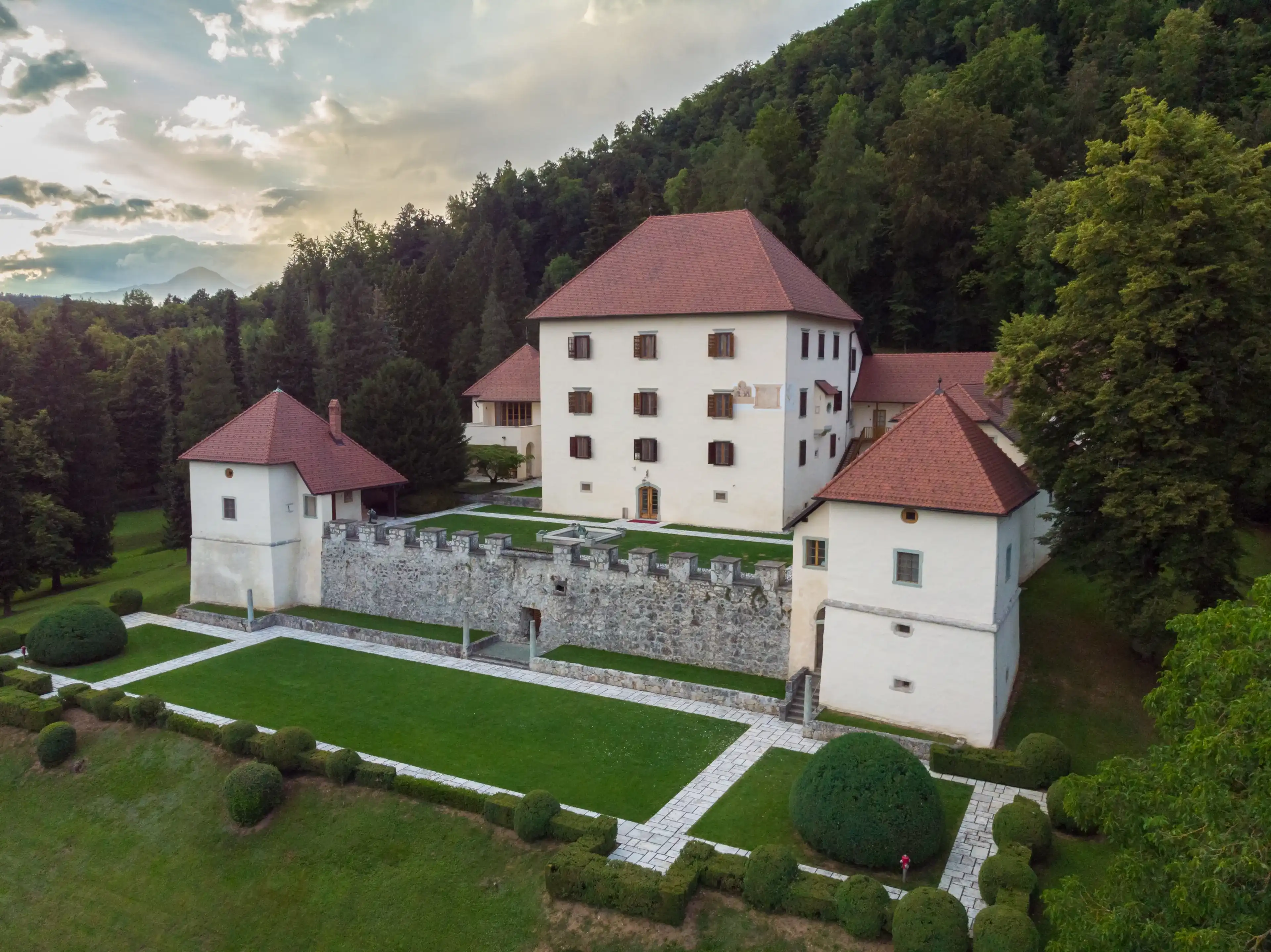 Panoramic view of Strmol castle at Gorenjska region, Slovenia.