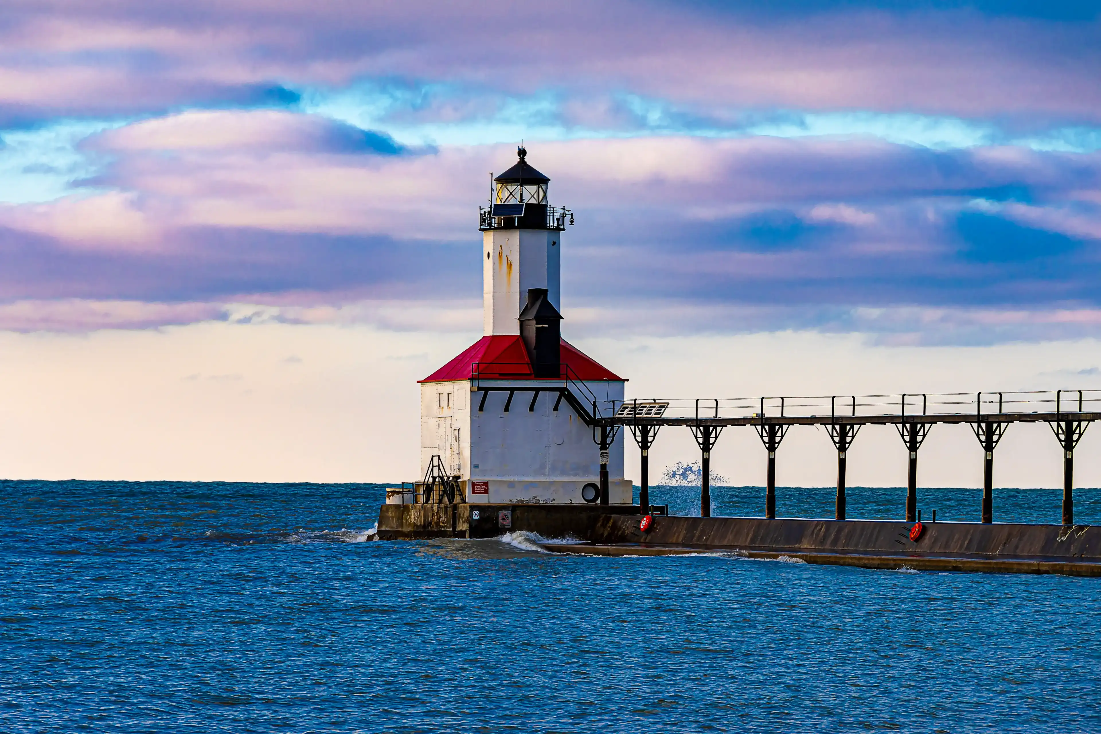 Michigan City East Pierhead Lighthouse view in Michigan City of Indiana State Michigan City East Pierhead Lighthouse view in Michigan City of Indiana State