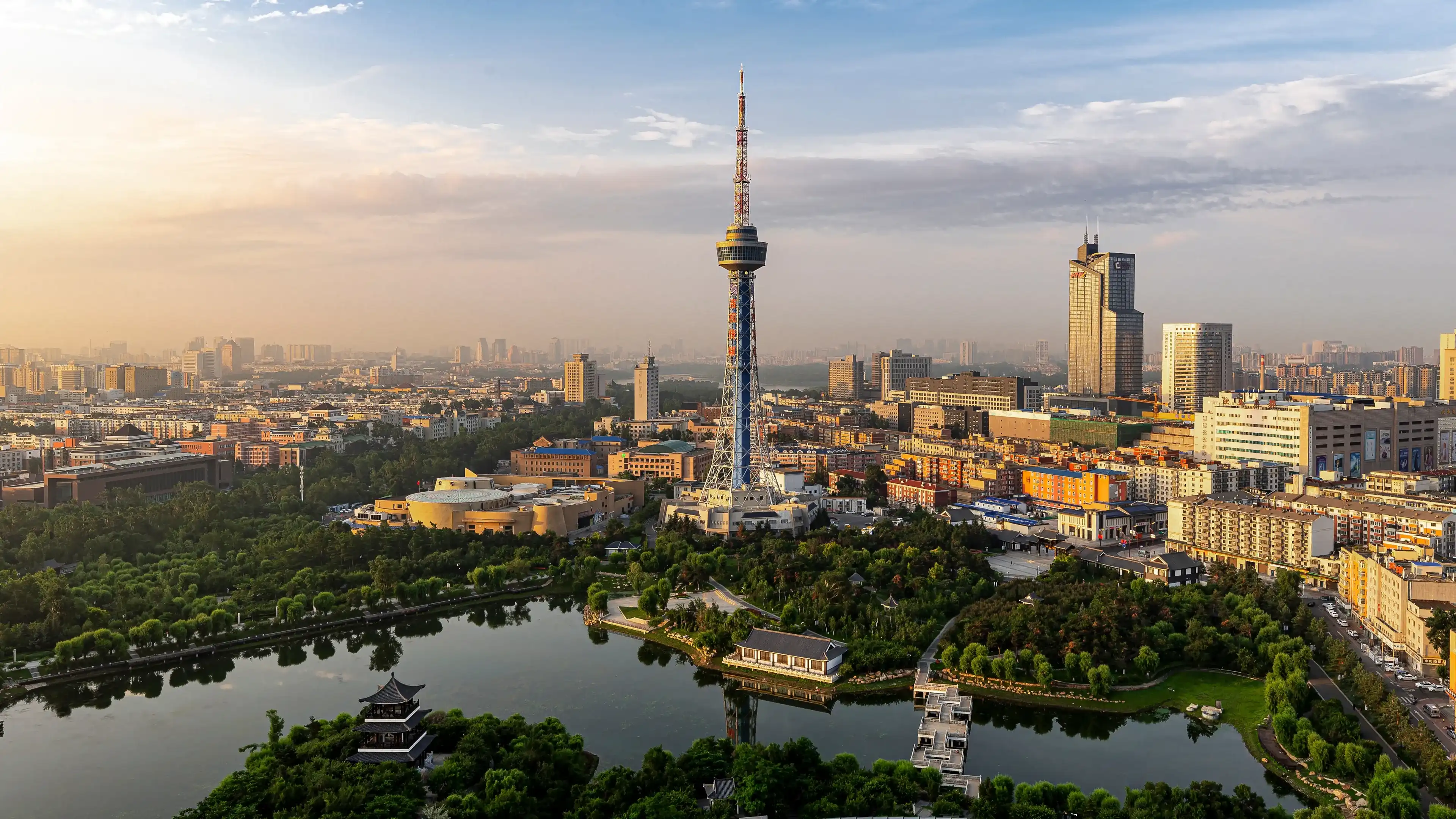 The urban landscape of Changchun, China after sunrise, July 6, 2021, Changchun, China. The urban landscape of Changchun, China after sunrise, July 6, 2021, Changchun, China.