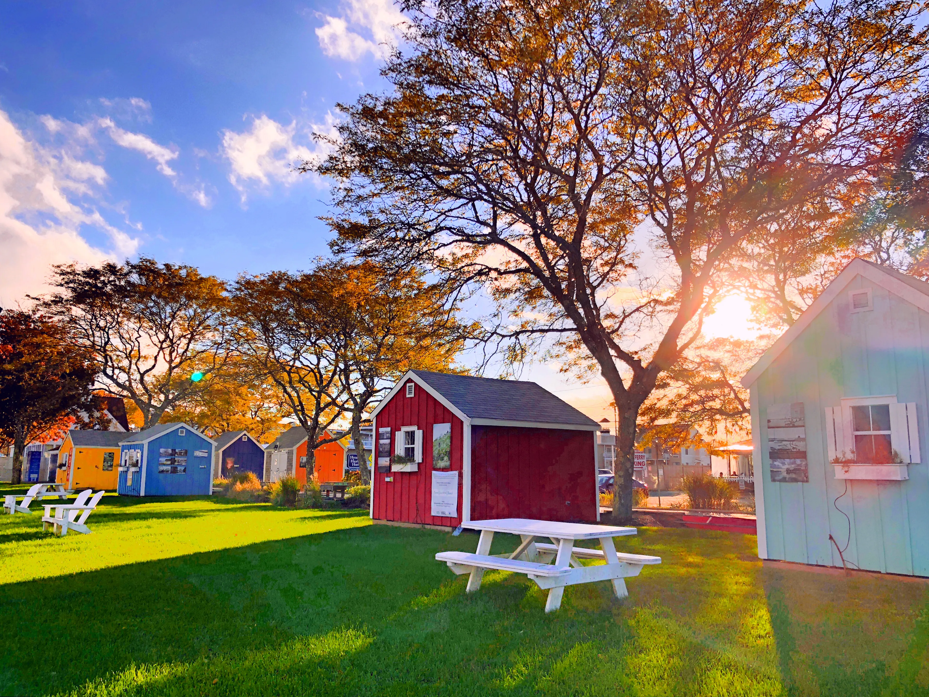 Hyannis,Massachusetts, United States.October 28th,2018.Hyannis colorful artists small house buildings by beach in in barnstable hyannis Massachusetts United States.