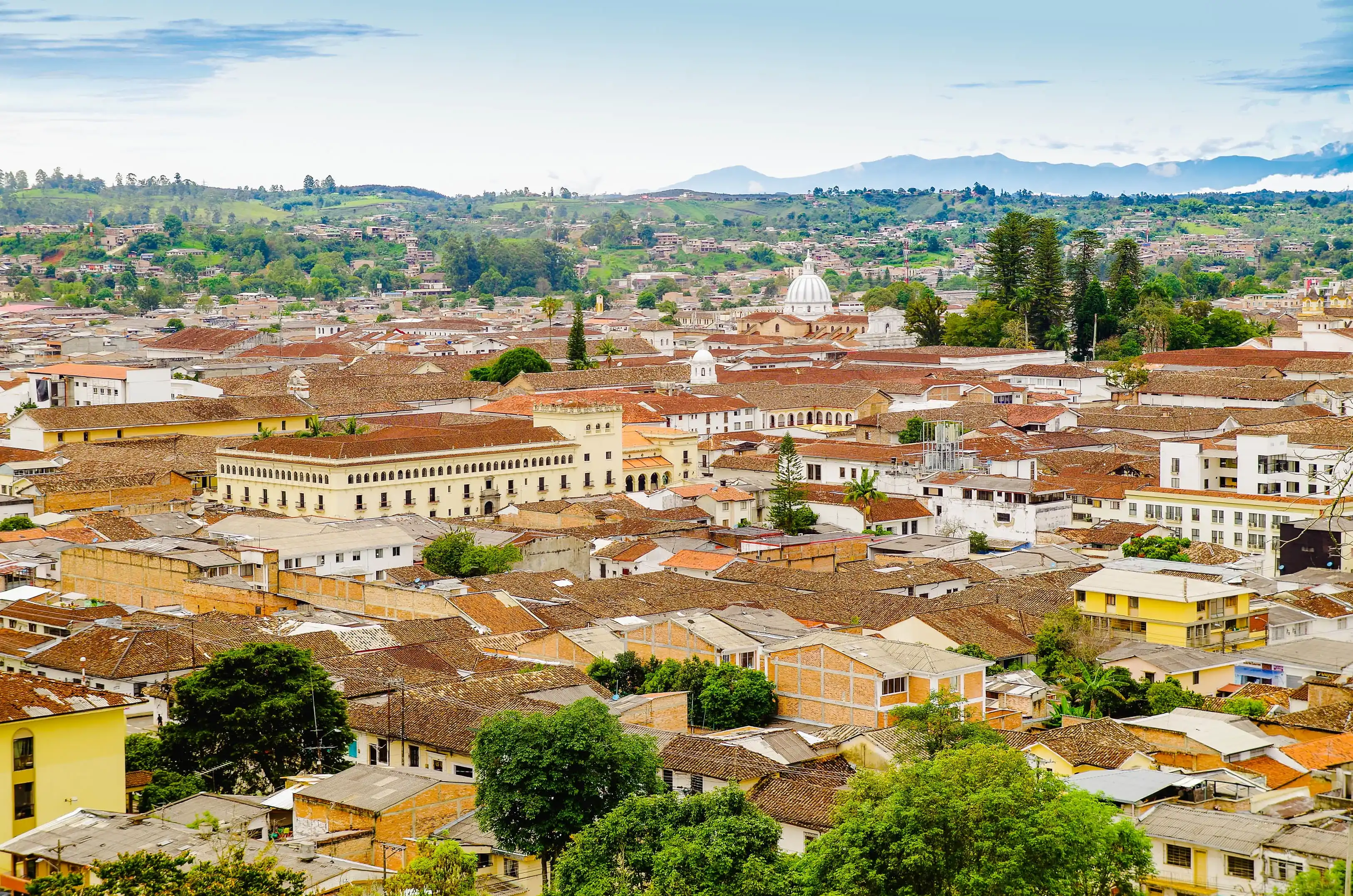 Above view of the city of Popayan located in the center of the department of Cauca. It's called the White City because most of the houses are painted white