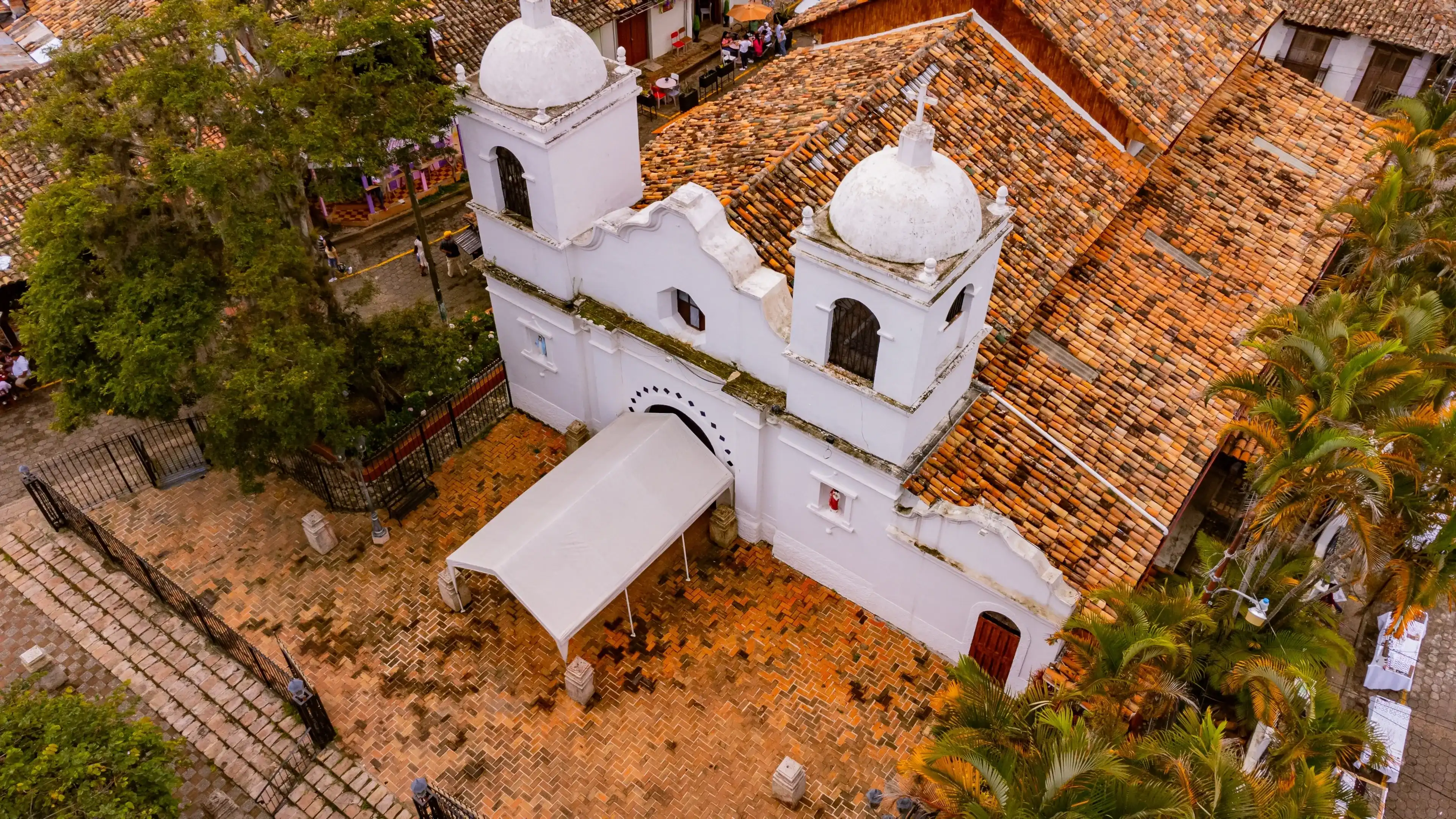 Aerial View of Catholic Chuch in Santa Lucía, a small town in Francisco Morazán, Honduras.