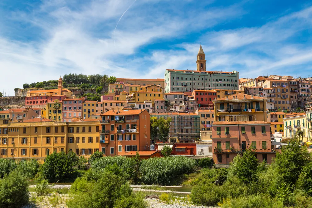 Colorful houses in old town of Ventimiglia in a beautiful summer day, Italy