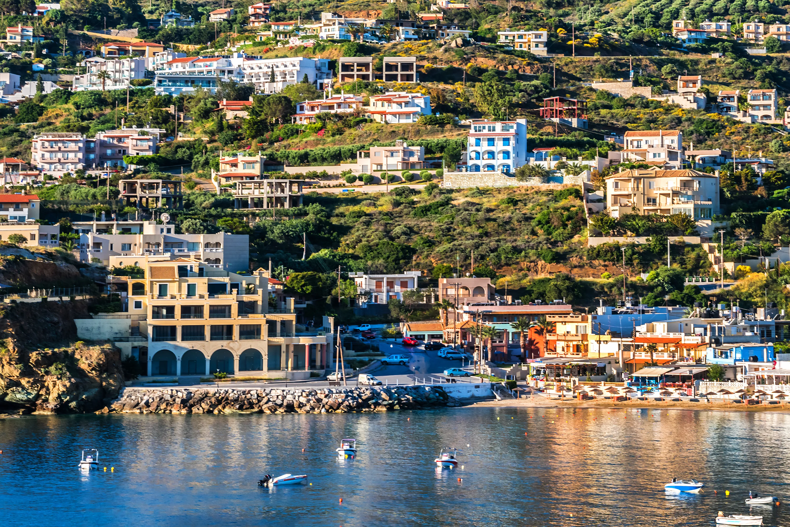 Agia Pelagia is a small coastal town with a lovely beach at Bay Aghia Pelaghia near Heraklion, Crete, Greece.