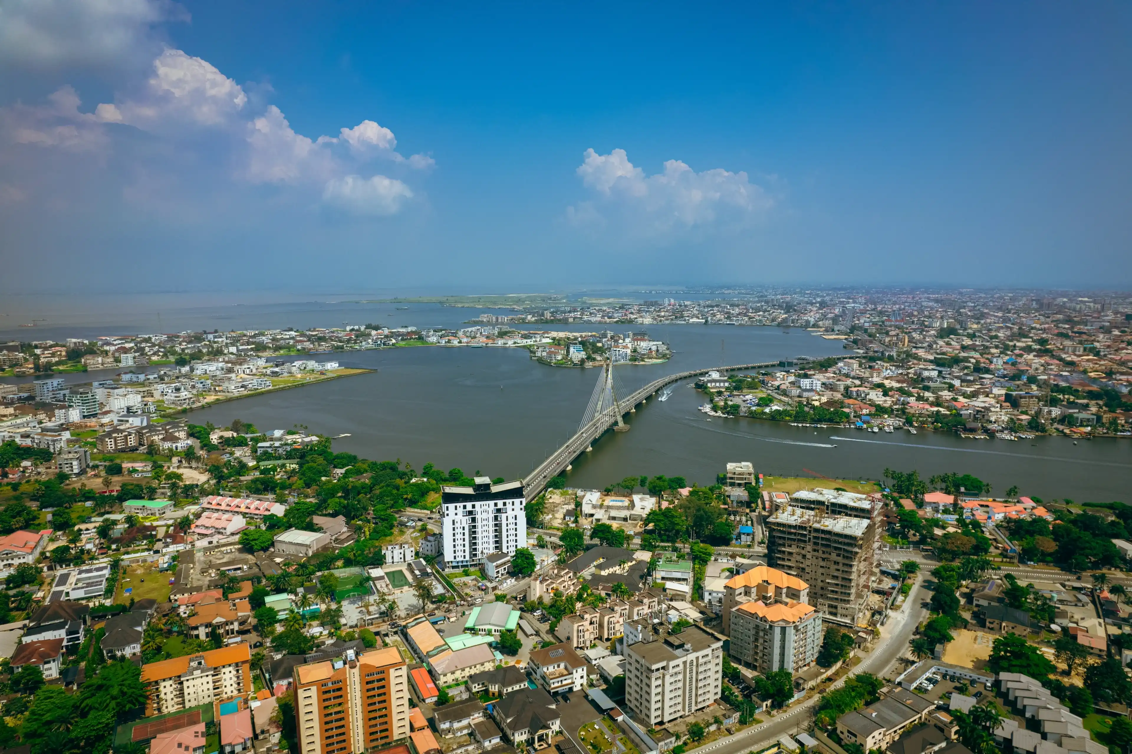 Landscape of Ikoyi neighbourhood in Lagos showing Lekki-Ikoyi Link bridge. Landscape of Ikoyi neighbourhood in Lagos showing Lekki-Ikoyi Link bridge.