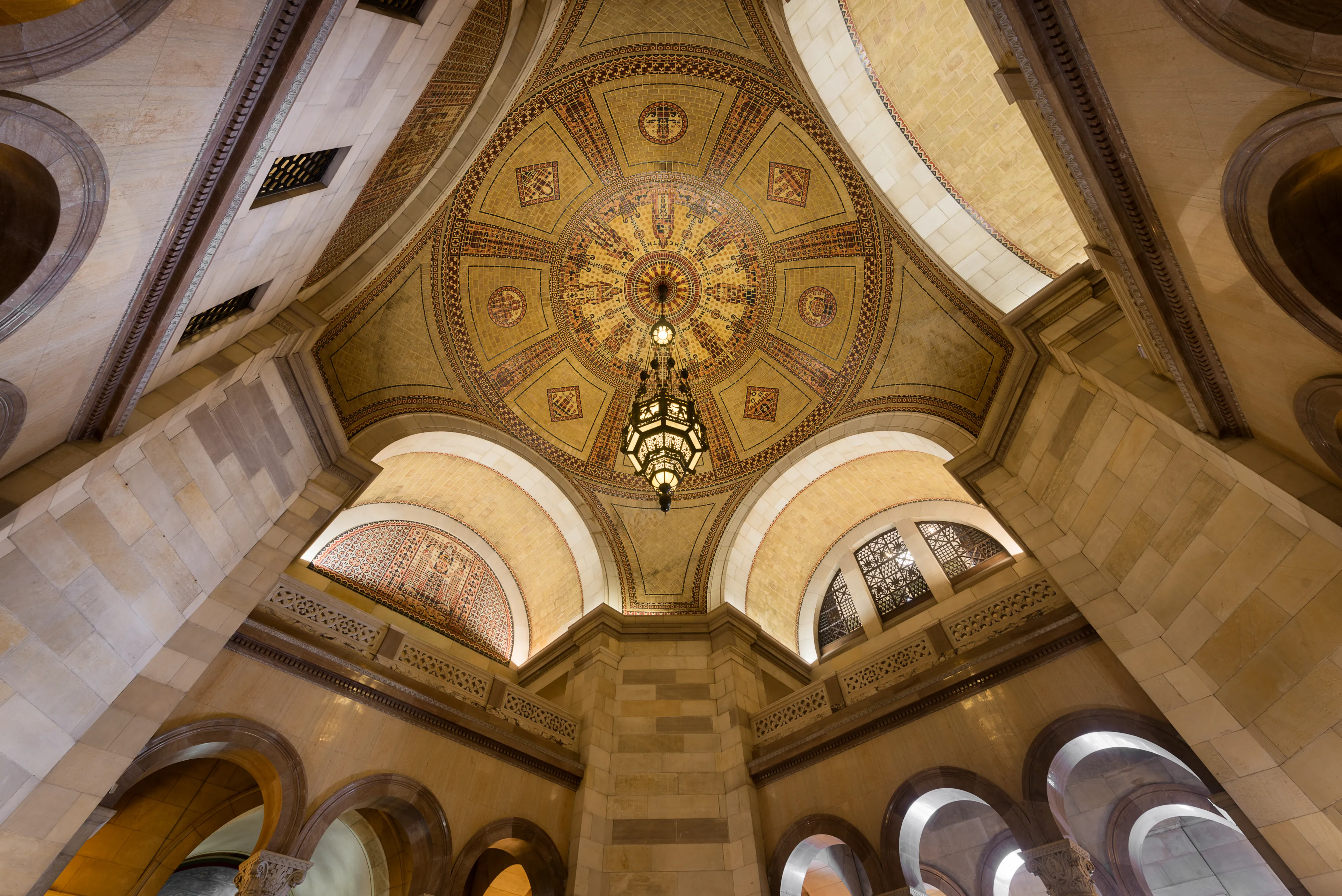 LOS ANGELES, CALIFORNIA - AUGUST 3: Ceiling in the rotunda of City Hall on Spring Street on August 3, 2016 in Los Angeles, California