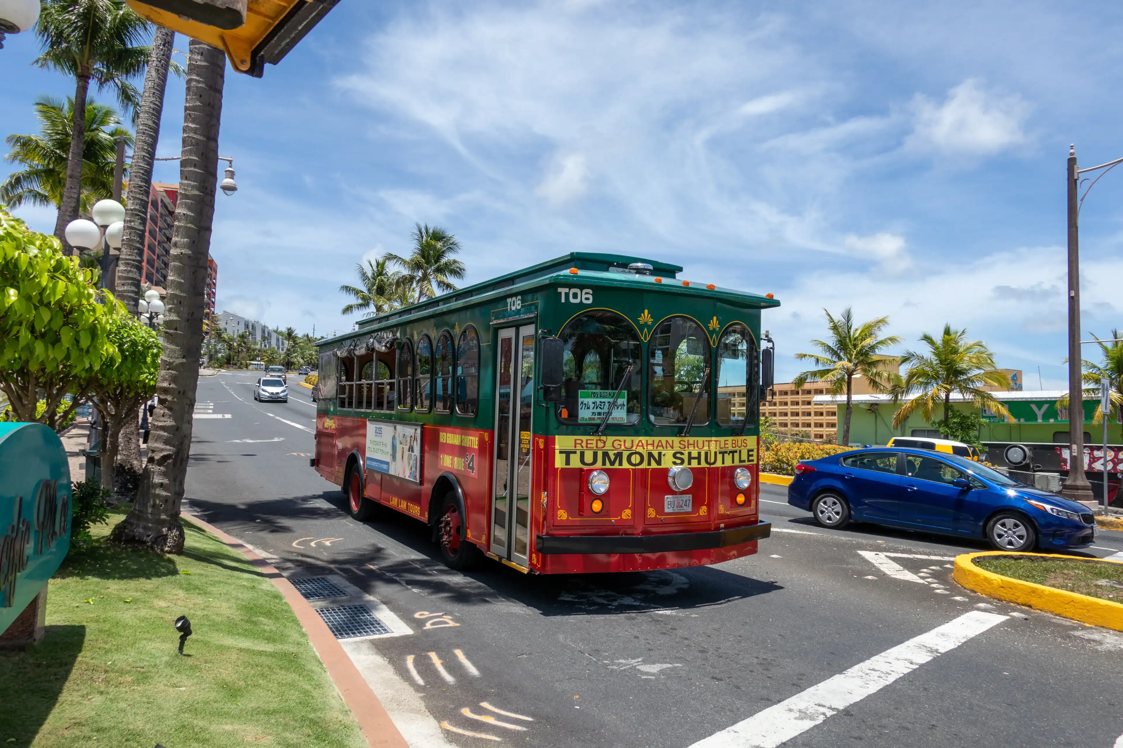 Tuom, GUAM, USA - June 26, 2019: Tumon is the center of Guam tourism industry. Hotels, shopping centers and restaurants are concentrated around Tumon Bay. 