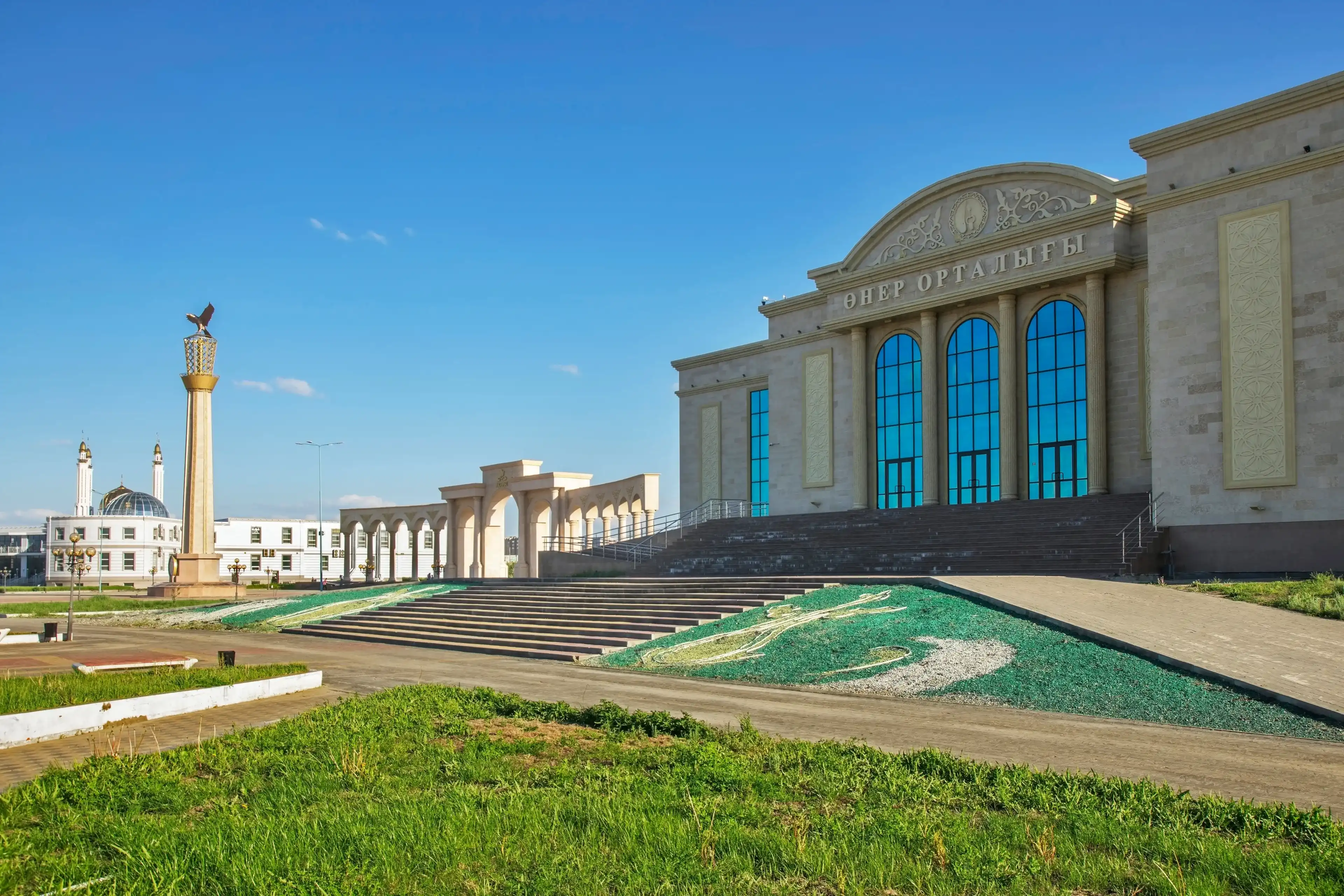 AKTOBE. KAZAKHSTAN. 25 MAY 2022 : Independence square and Arts center in Aktobe. Kazakhstan