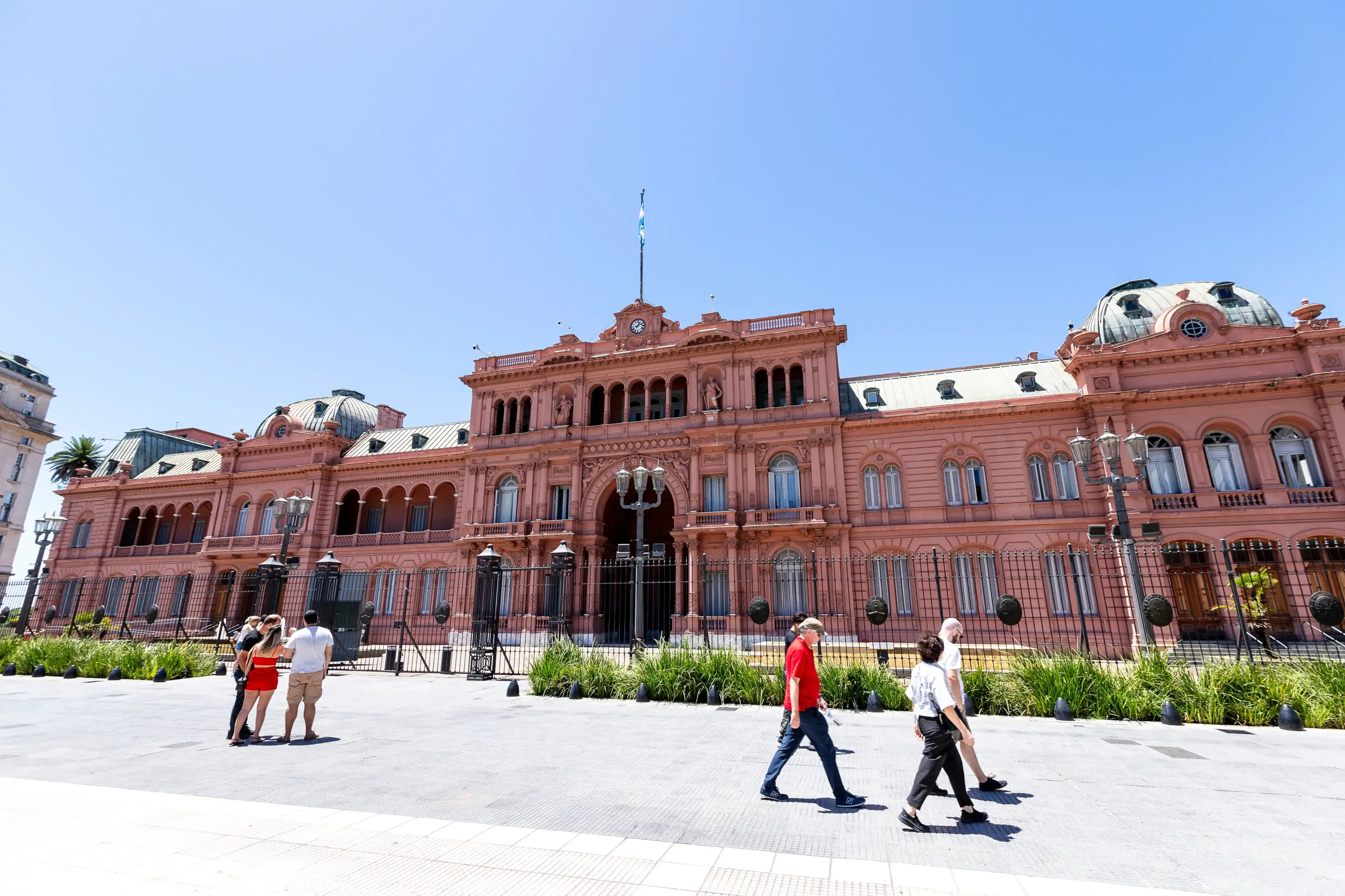 Buenos Aires, Argentina, jan27, 2024 - Casa Rosada (Pink House), presidential Palace located at Mayo square in Buenos Aires, Argentina, view from the front entrance