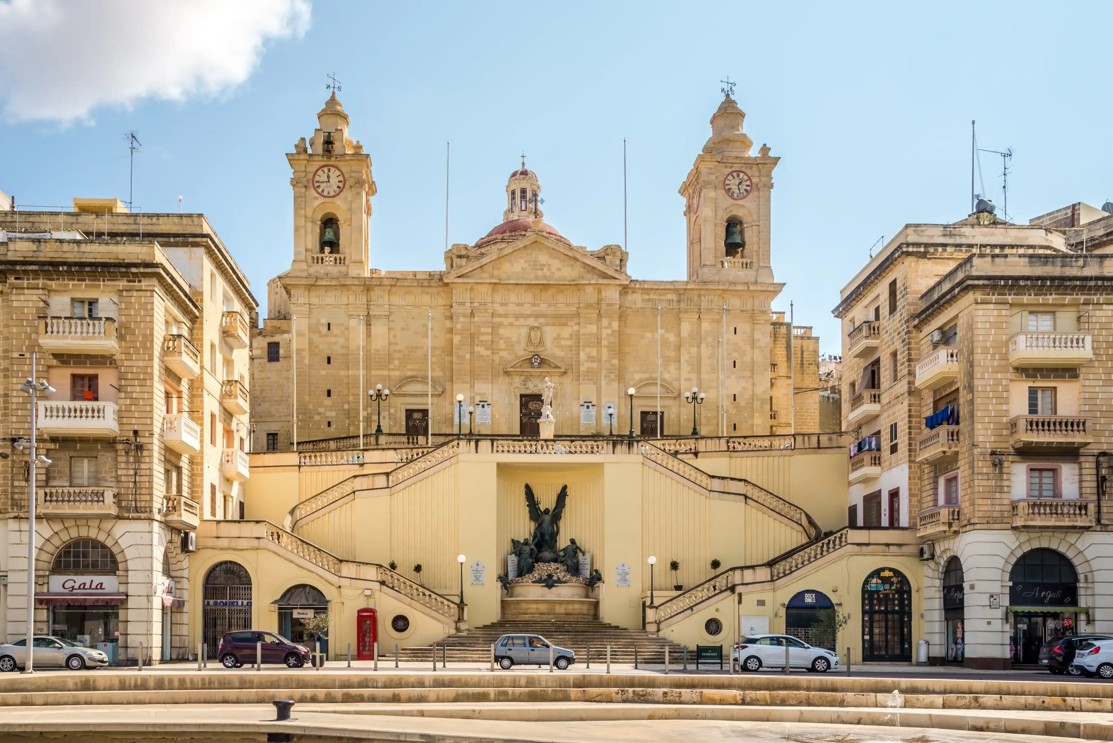 COSPICUA,MALTA - OCTOBER 4,2021 - View at the Church of Innaculate Conception in the streets of Cospicua. Cospicua (Bormla)is a double-fortified harbour city in the South Eastern Region of Malta.
