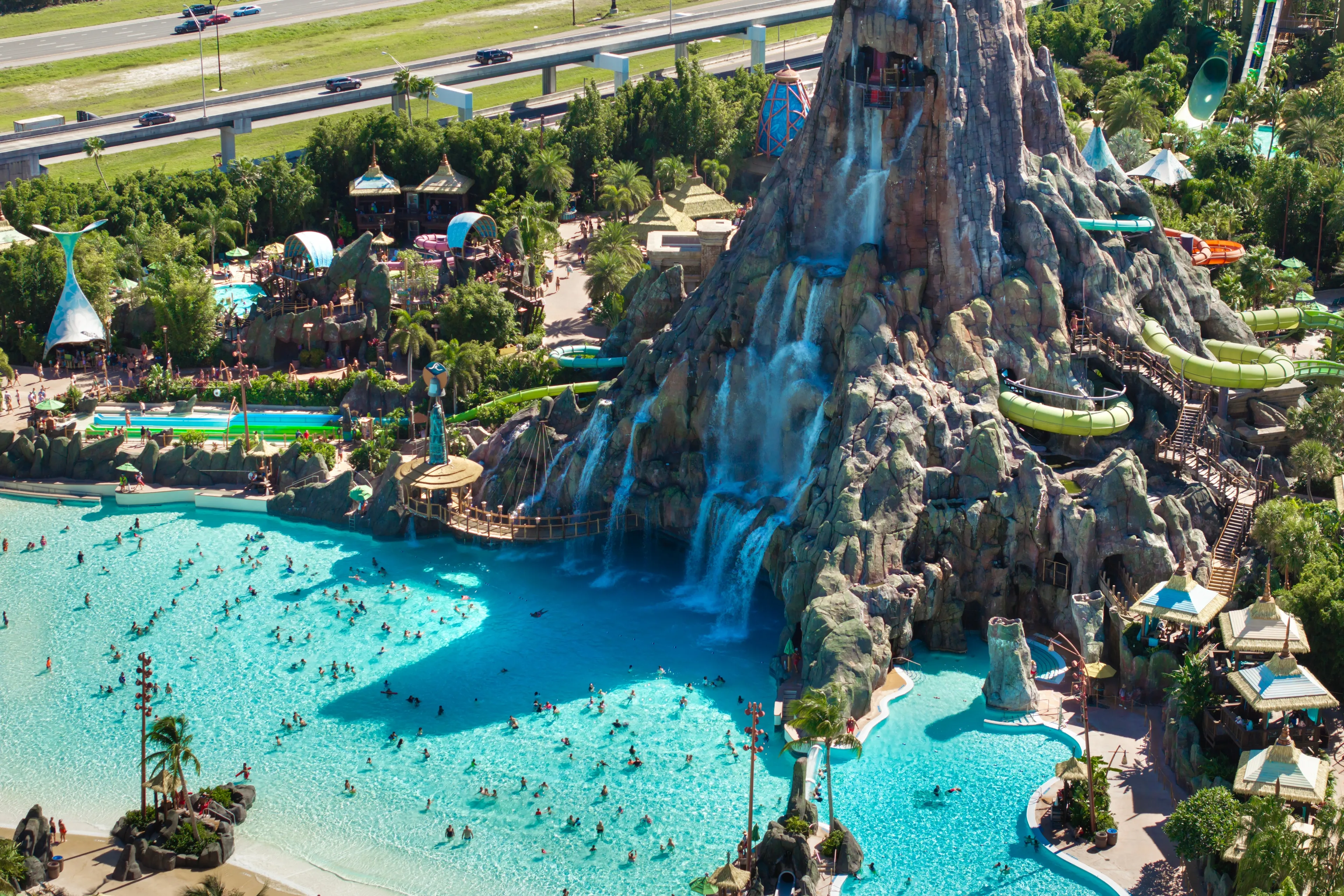 Tropical theme water park at Universal Orlando Resort in Florida. Universal Volcano Bay Water Theme Park. USA tourist attraction. Orlando, USA - October 25, 2023.