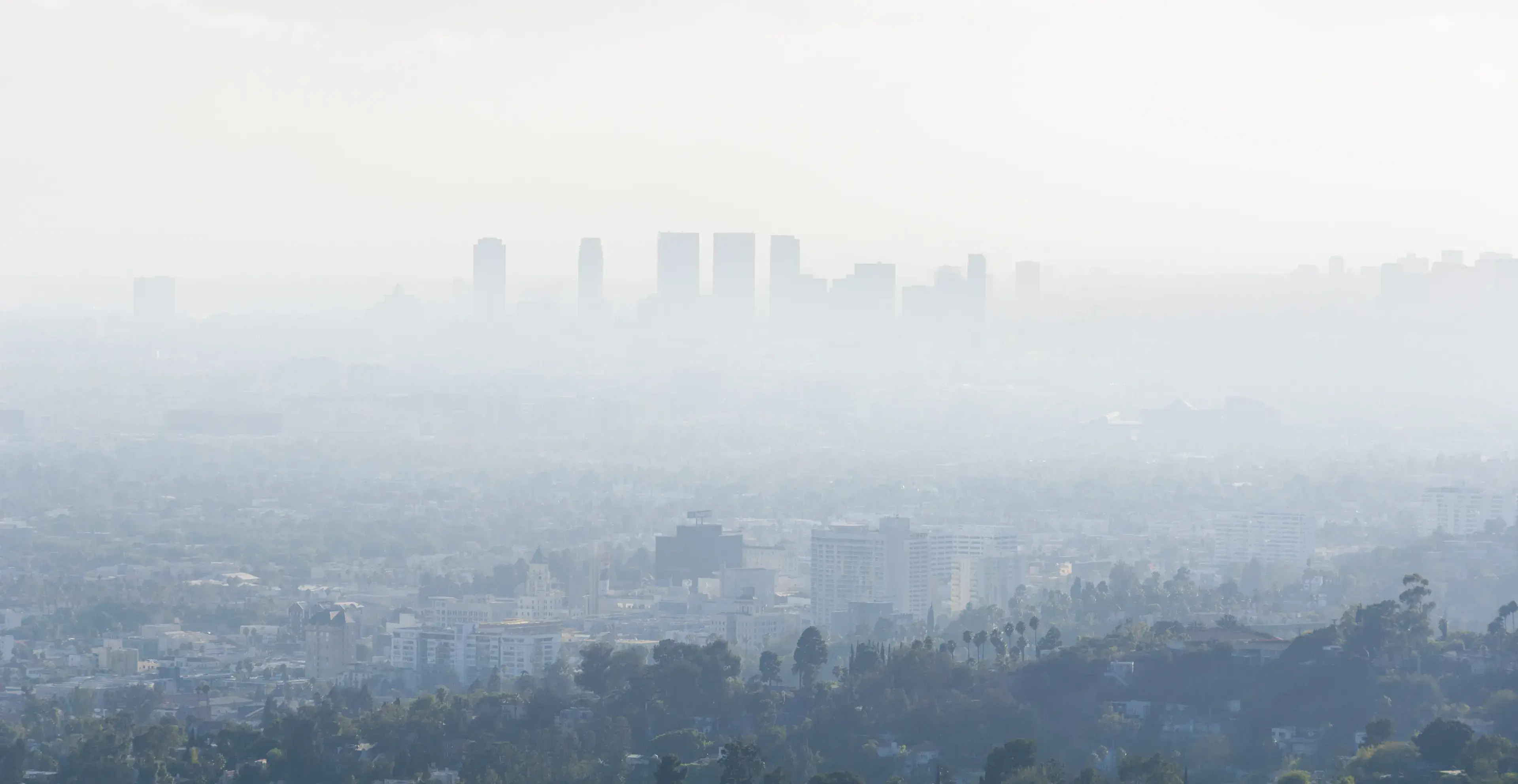 4th Sep 2016 - Los Angeles, United States. Downtown skyscrapers silhouettes of the city of Los Angeles. Poor visibility, smog, caused by air pollution. 4th Sep 2016 - Los Angeles, United States. Downtown skyscrapers silhouettes of the city of Los Angeles. Poor visibility, smog, caused by air pollution.