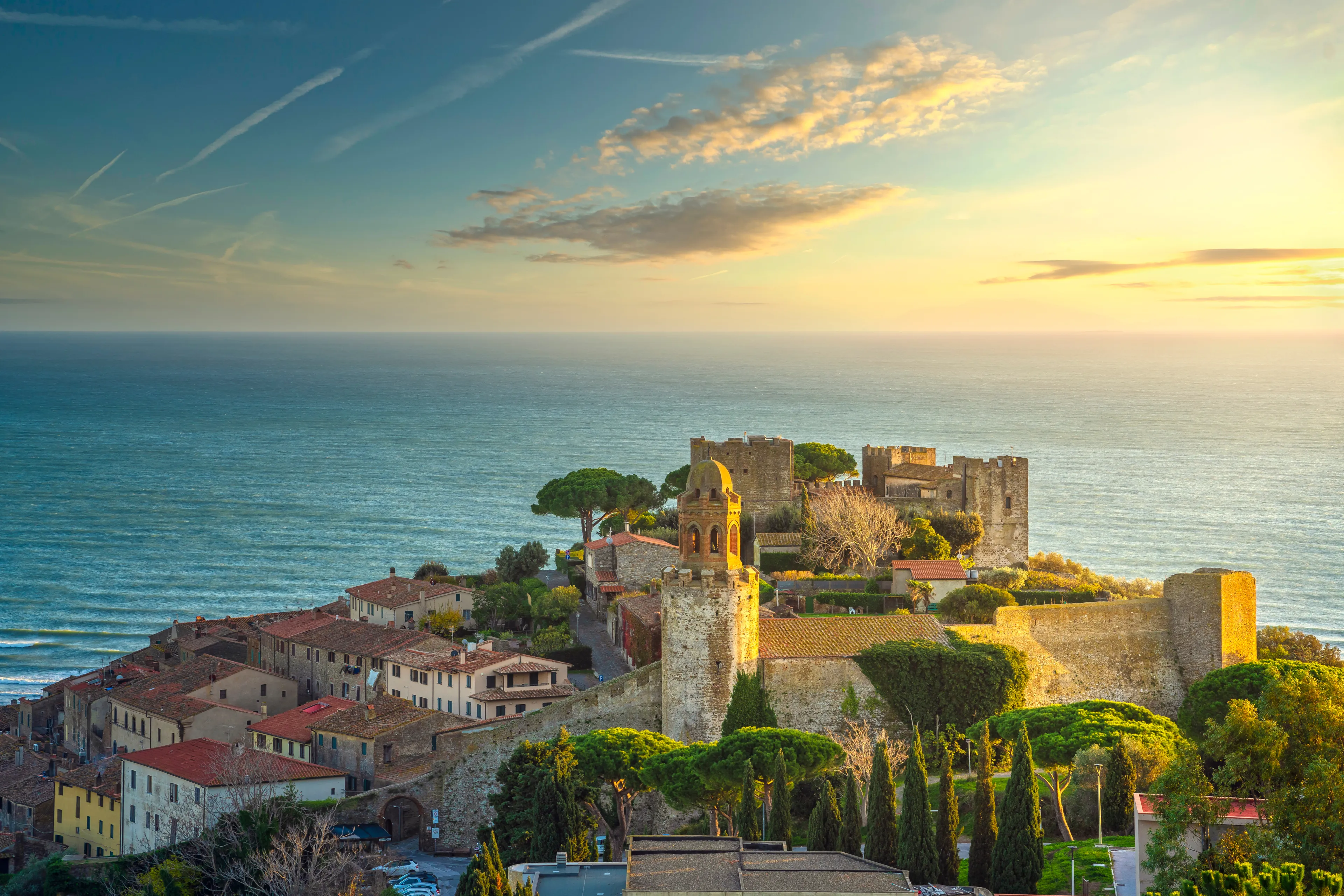 Castiglione della Pescaia, old village at sunset. Maremma, Tuscany, Italy Europe