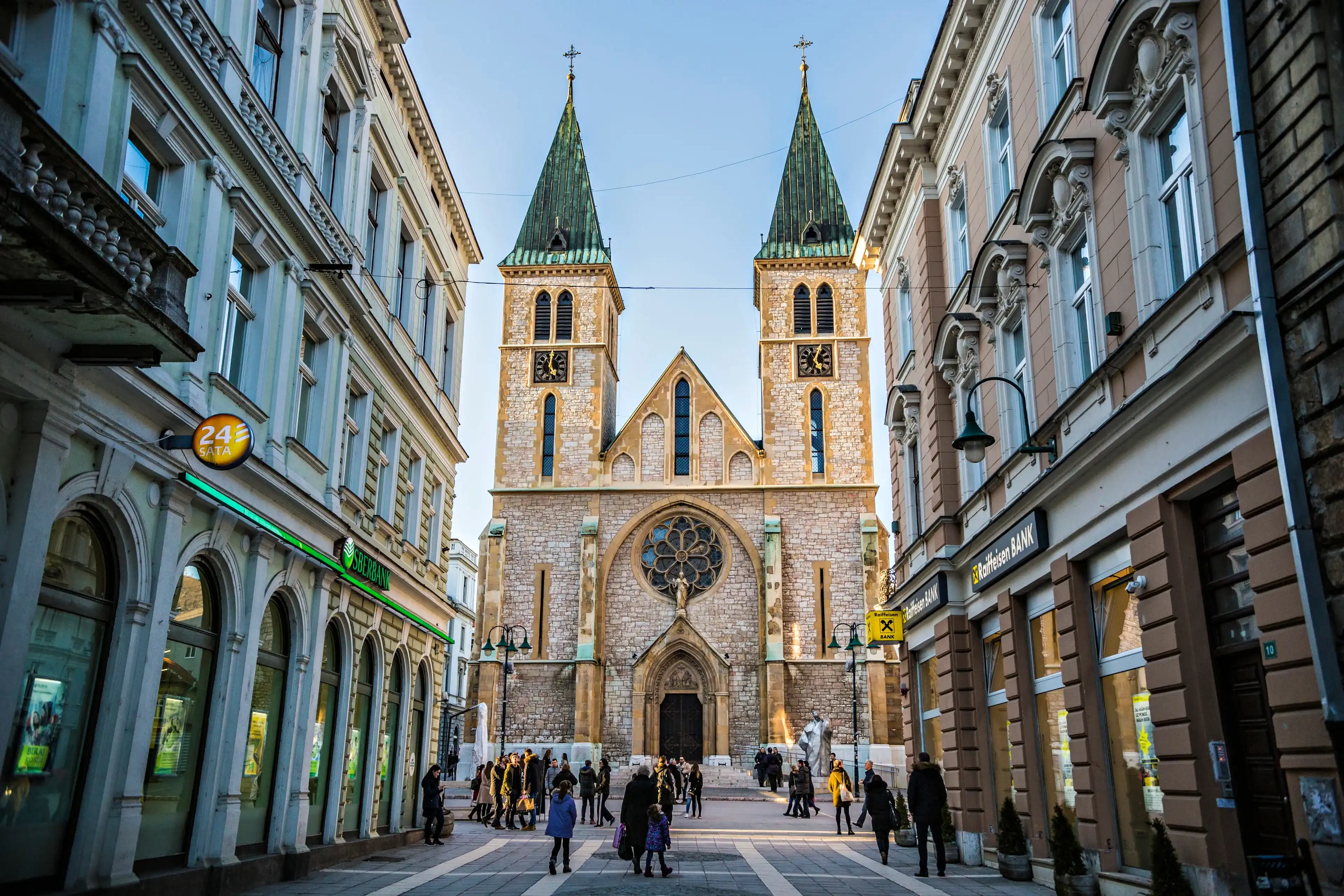 SARAJEVO, BOSNIA AND HERZEGOVINA - March 2018: Sacred Heart Cathedral in Sarajevo old town, Bosnia and Herzegovina