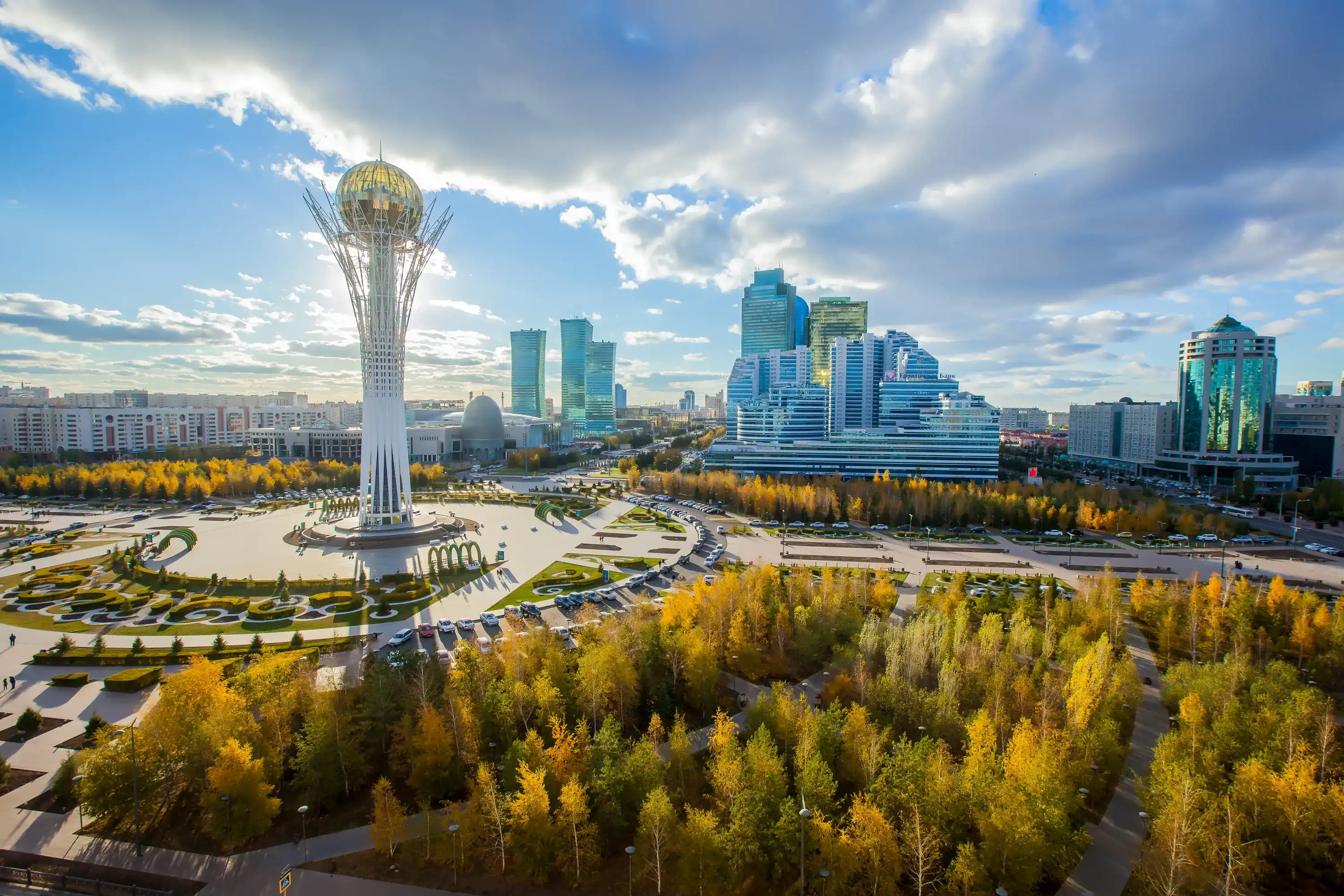 Astana, Nur-Sultan, Kazakhstan. Center of the city, skyscraper, view on Baiterek