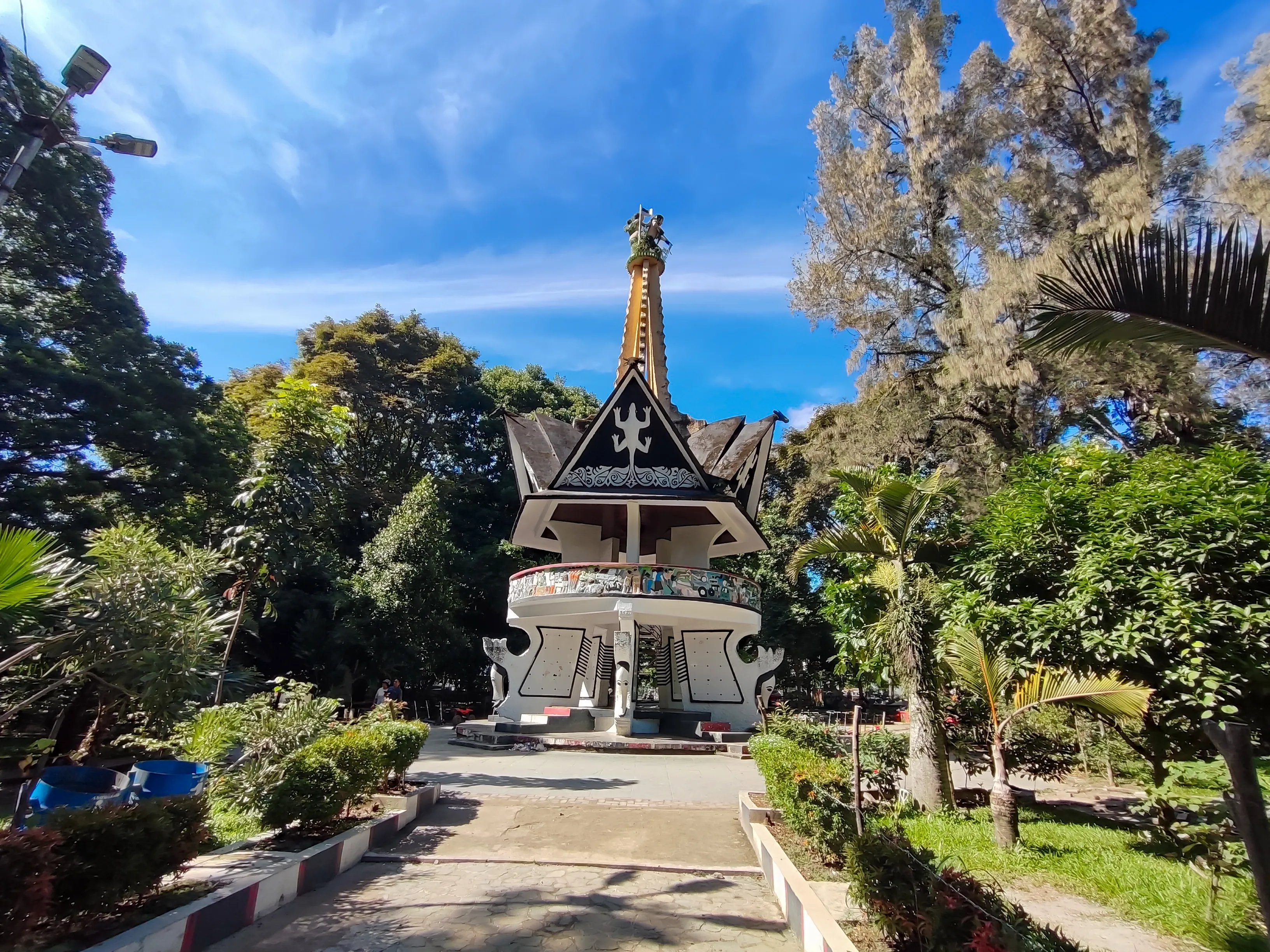 Pematangsiantar, indonesia - June 19, 2024 : Monumen perjuangan 1945 or The 1945 struggle monument, in Merdeka Square, Pematangsiantar City, North Sumatra, Indonesia