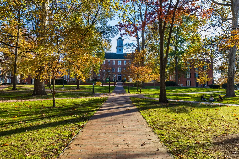 ATHENS, OH, USA - NOVEMBER 6: College Green and Cutler Hall on November 6, 2020 at Ohio University in Athens, Ohio.