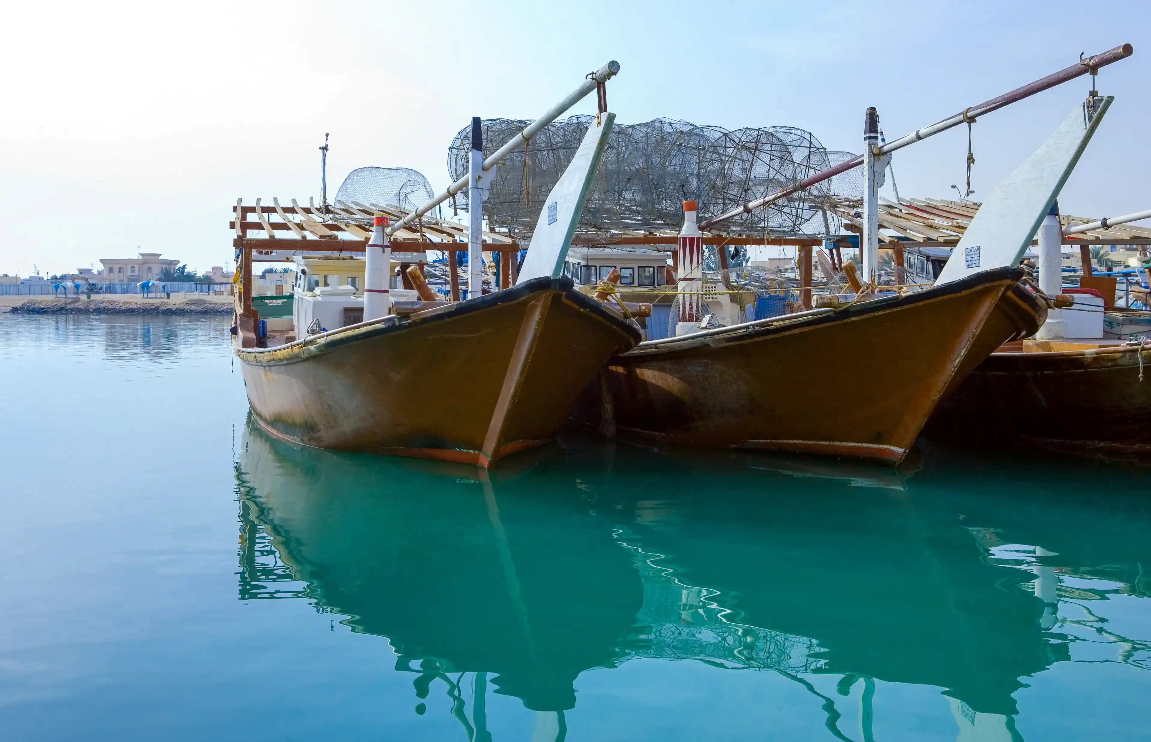 Qatar, Al Khor, the typical Dhow boats in the harbor