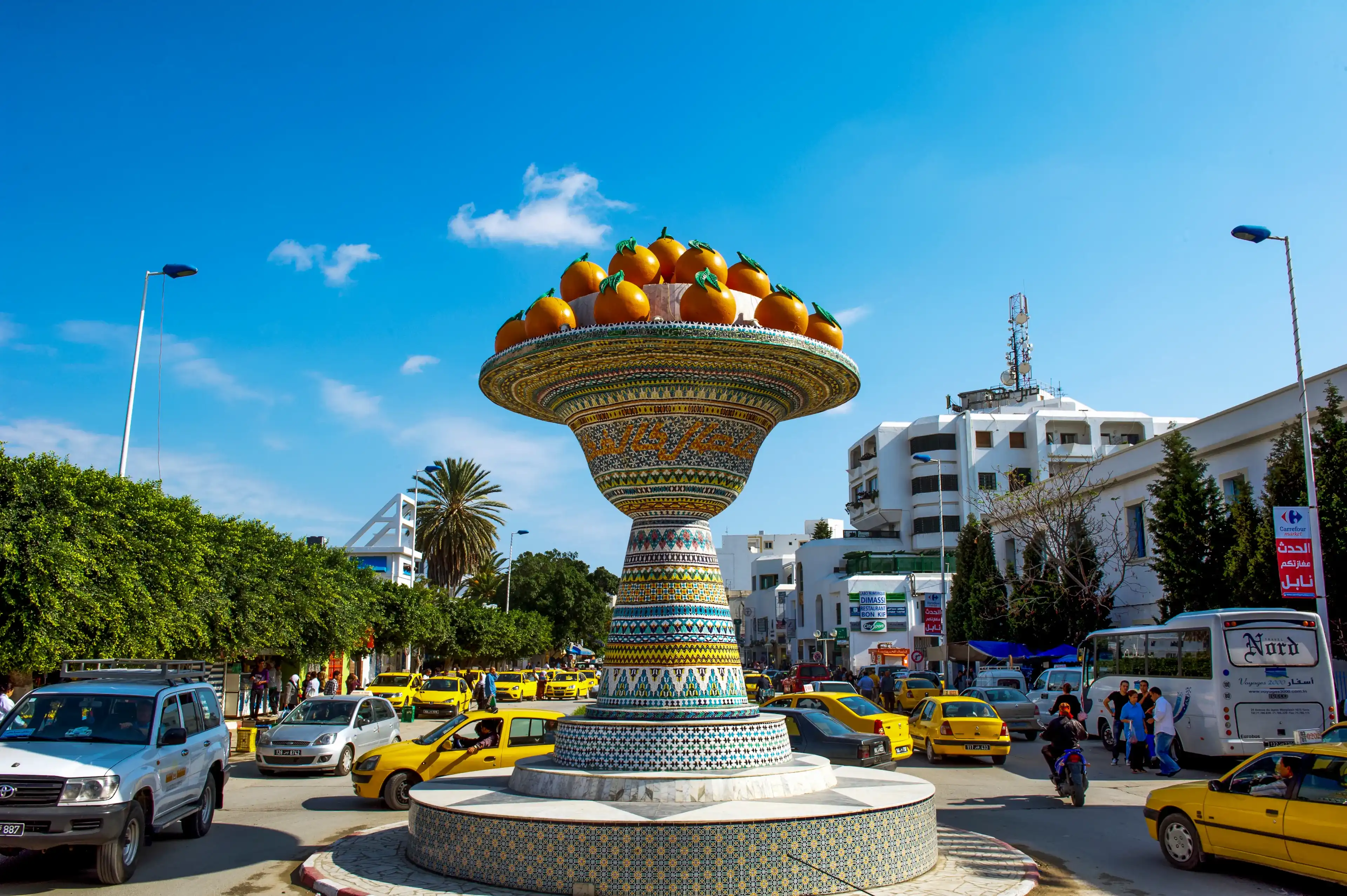 Nabeul. Tunisia. 08/29/2017. Ceramic sculpture adorning a roundabout in the city