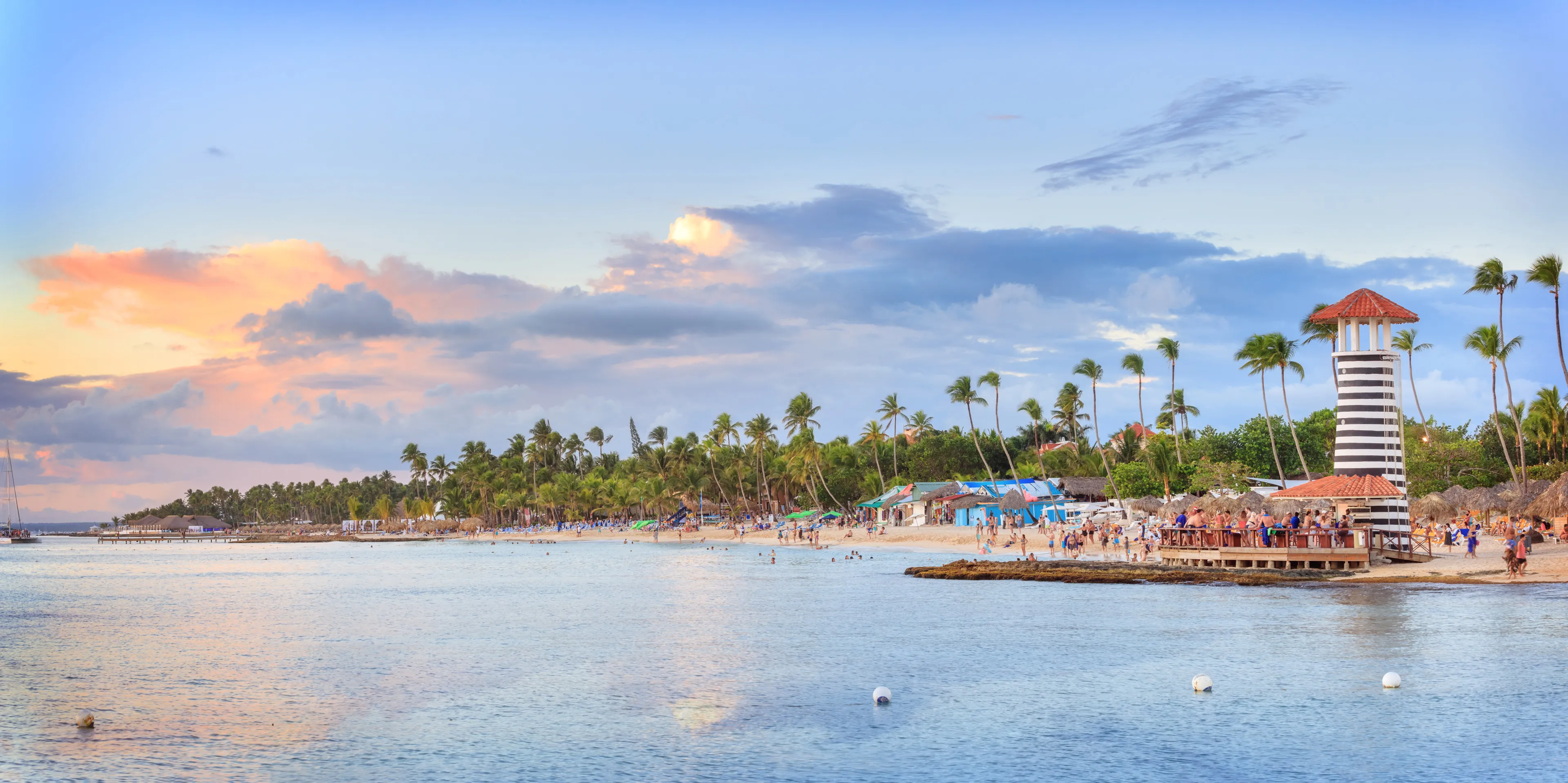 Panorama of sunset at Bayahibe beach, La Romana, Dominican republic