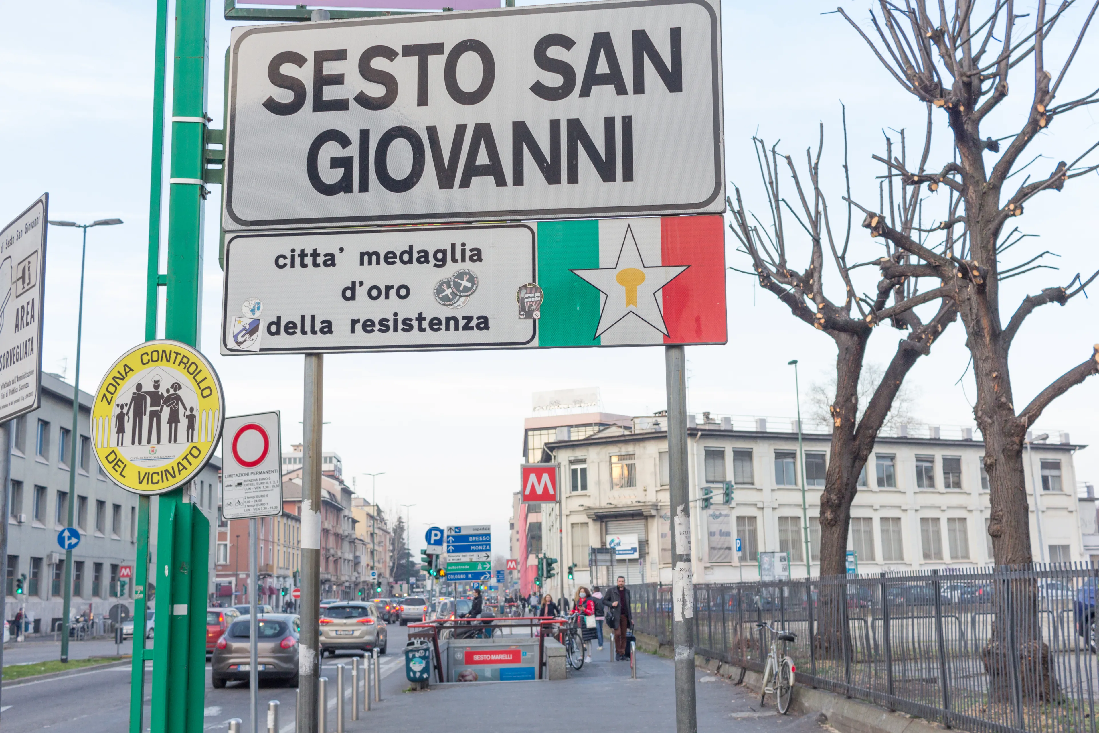 SESTO SAN GIOVANNI, ITALY - FEBRUARY 23, 2020: Place sign city of Sesto San Giovanni, Milan, Italy