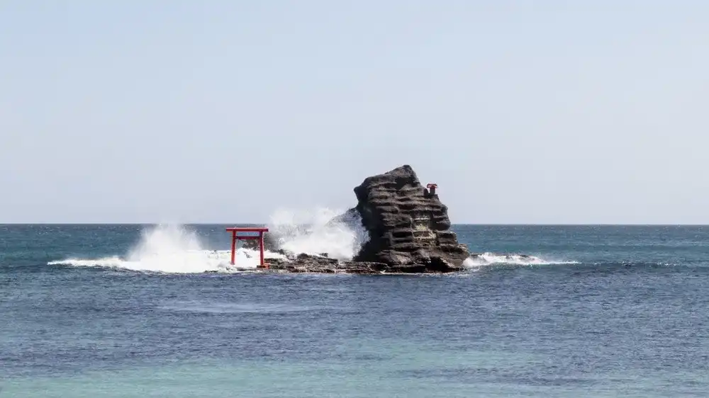 Small red torii in a small island. Chiba, Japan