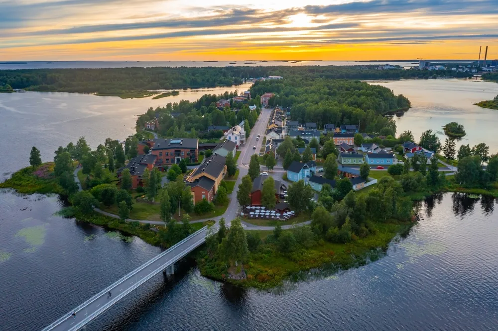 Aerial view of residential buildings in Oulu, Finland.