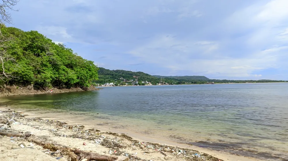 PAREPARE, INDONESIA - APRIL 2023, 29th - View of piles of plastic waste on the beach