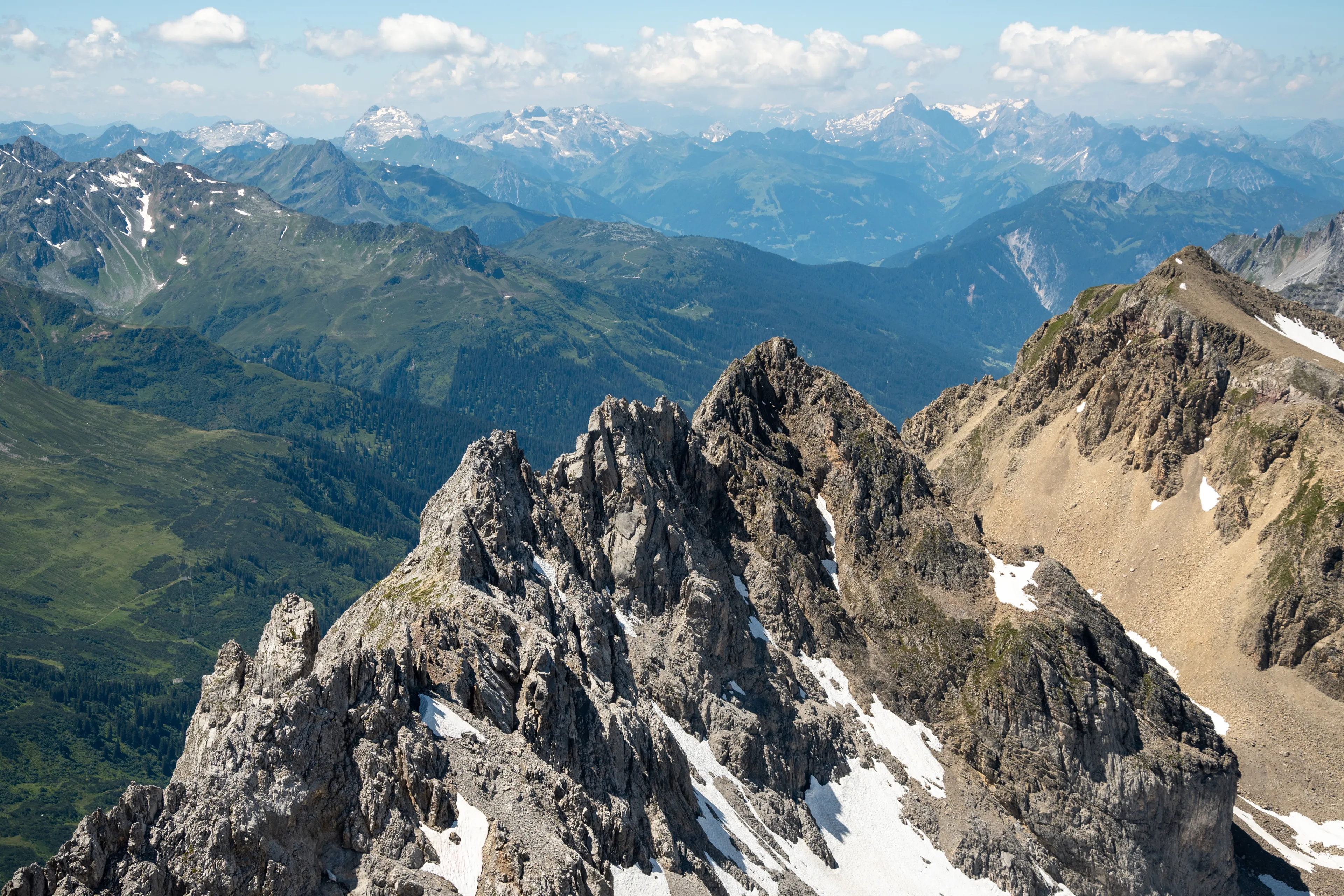 Austrian Alps. View from Valluga mountain in St Anton am Arlberg, in summer.