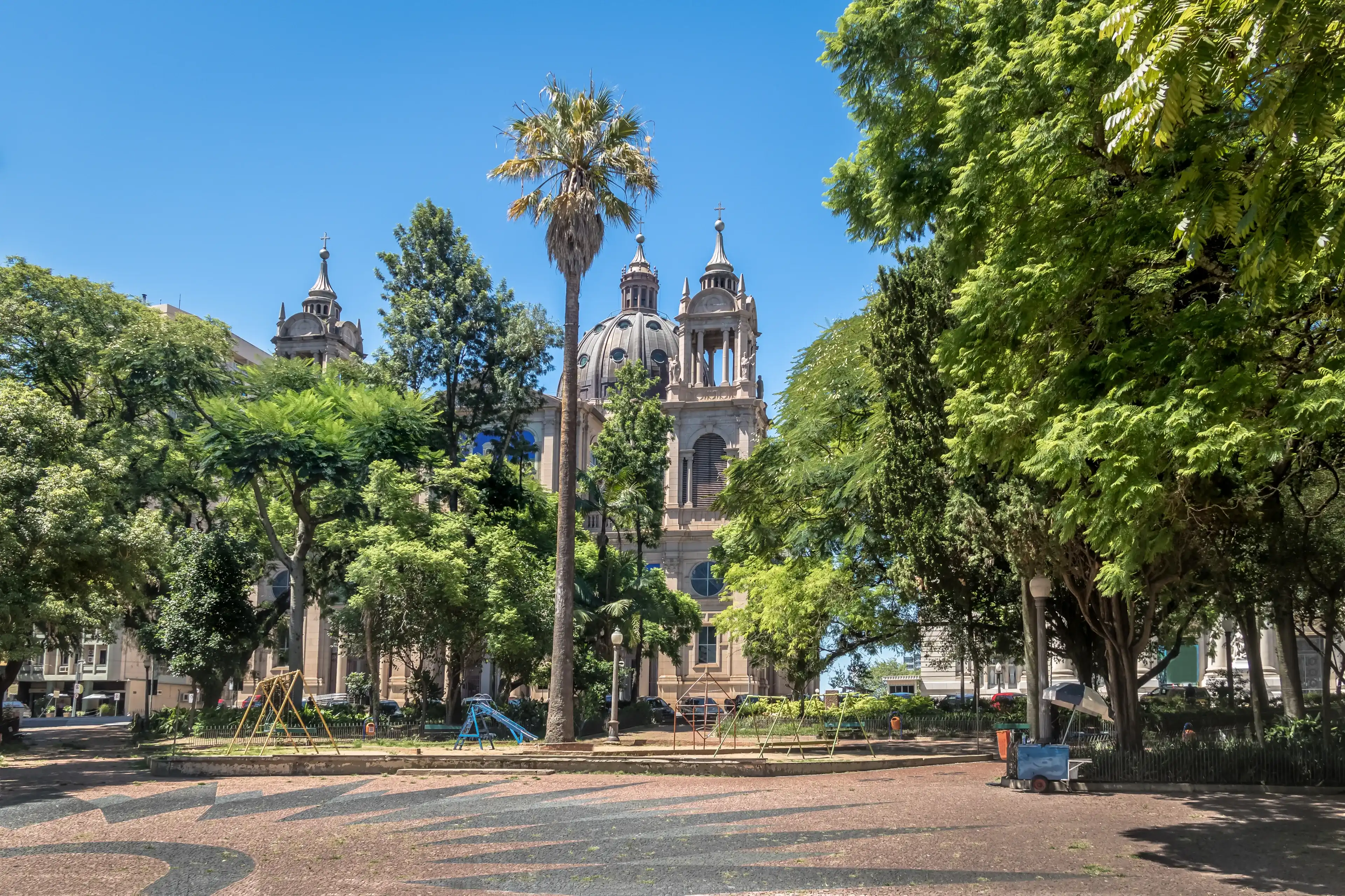 Marechal Deodoro square and Porto Alegre Metropolitan Cathedral in downtown - Porto Alegre, Rio Grande do Sul, Brazil Marechal Deodoro square and Porto Alegre Metropolitan Cathedral in downtown - Porto Alegre, Rio Grande do Sul, Brazil