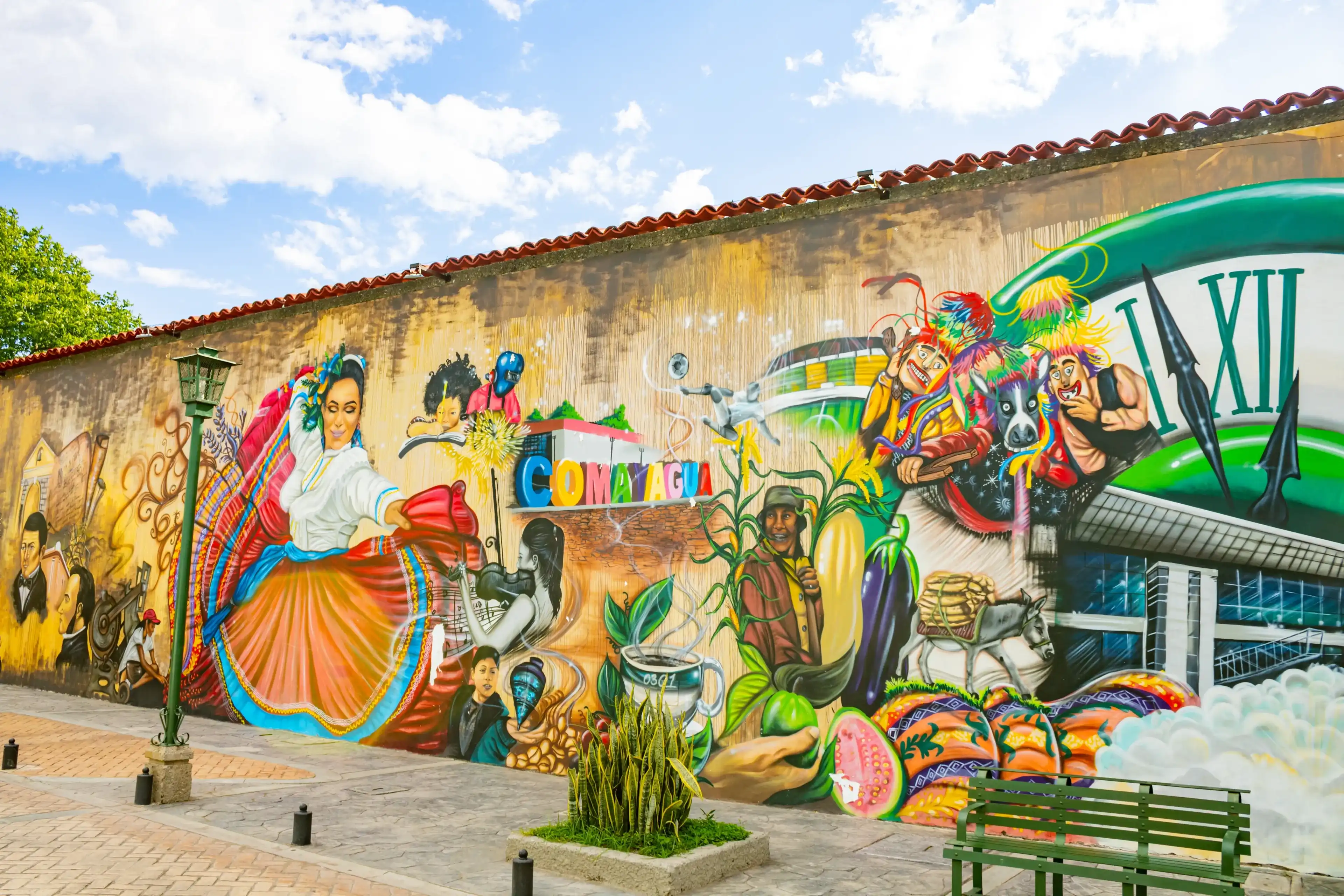 Comayagua, Honduras - August 7th, 2023: Comayagua is a beautiful city near Palmerola Airport, on streets, the murals reflect the different historical stages of Comayagua till the present. Comayagua, Honduras - August 7th, 2023: Comayagua is a beautiful city near Palmerola Airport, on streets, the murals reflect the different historical stages of Comayagua till the present.